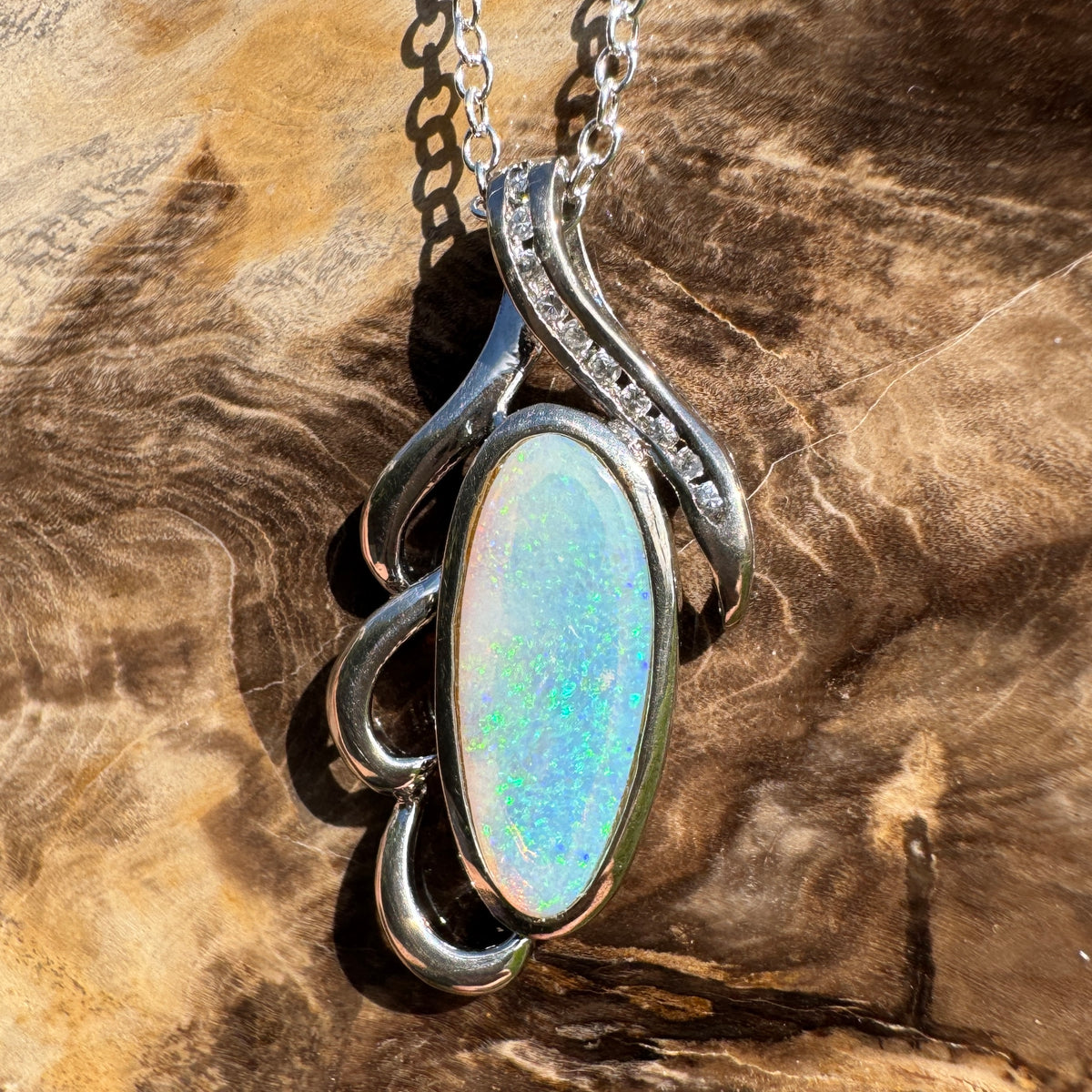 2.2ct Coober Pedy Crystal Opal Pendant Necklace ~ 'Jenolan Blues' | 925 Sterling Silver | Solid Australian Opal