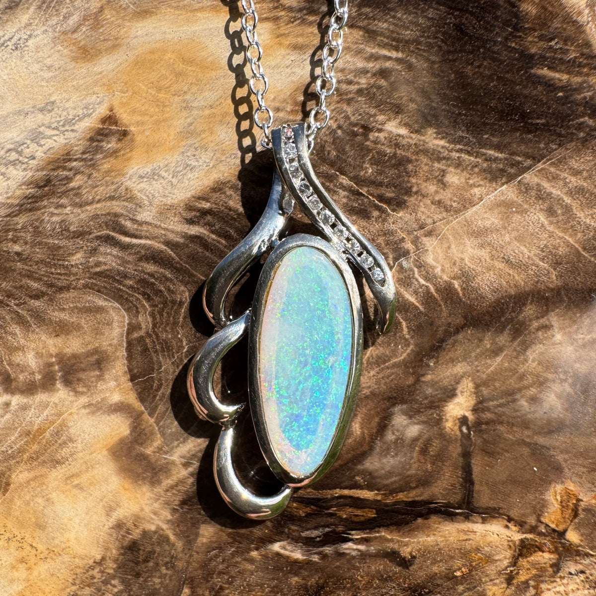 2.2ct Coober Pedy Crystal Opal Pendant Necklace ~ 'Jenolan Blues' | 925 Sterling Silver | Solid Australian Opal