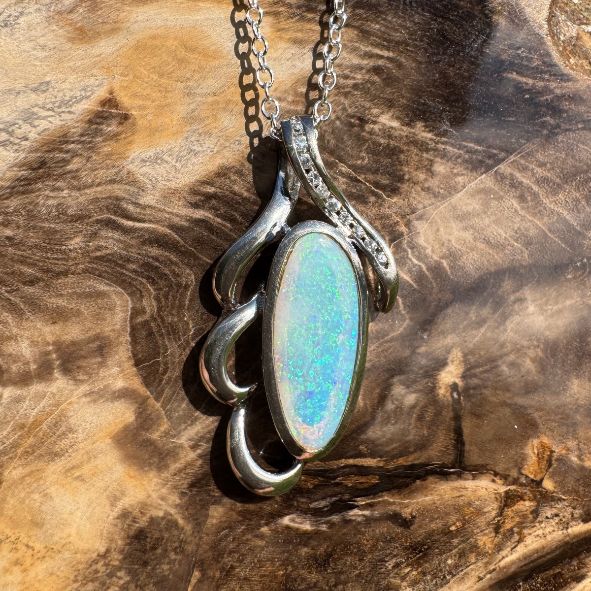 2.2ct Coober Pedy Crystal Opal Pendant Necklace ~ 'Jenolan Blues' | 925 Sterling Silver | Solid Australian Opal