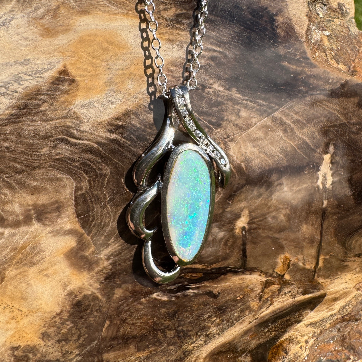 2.2ct Coober Pedy Crystal Opal Pendant Necklace ~ 'Jenolan Blues' | 925 Sterling Silver | Solid Australian Opal