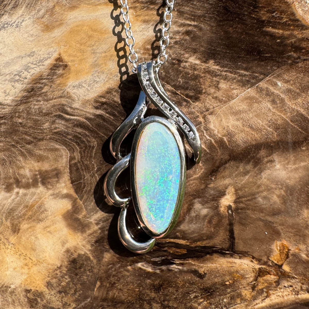 2.2ct Coober Pedy Crystal Opal Pendant Necklace ~ 'Jenolan Blues' | 925 Sterling Silver | Solid Australian Opal
