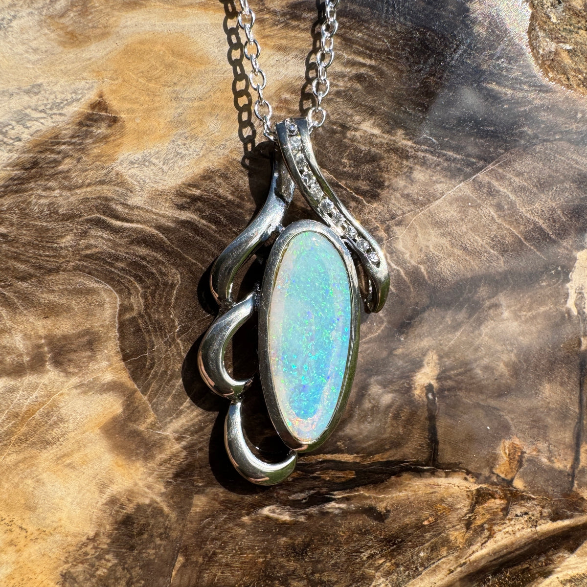 2.2ct Coober Pedy Crystal Opal Pendant Necklace ~ 'Jenolan Blues' | 925 Sterling Silver | Solid Australian Opal