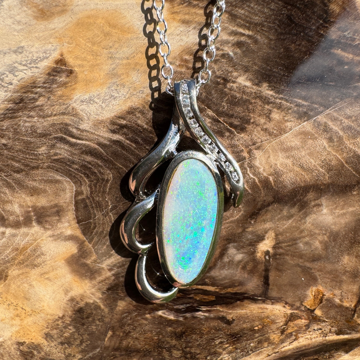 2.2ct Coober Pedy Crystal Opal Pendant Necklace ~ 'Jenolan Blues' | 925 Sterling Silver | Solid Australian Opal