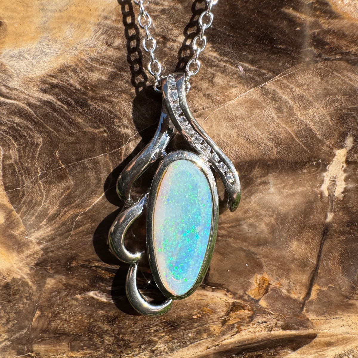2.2ct Coober Pedy Crystal Opal Pendant Necklace ~ 'Jenolan Blues' | 925 Sterling Silver | Solid Australian Opal