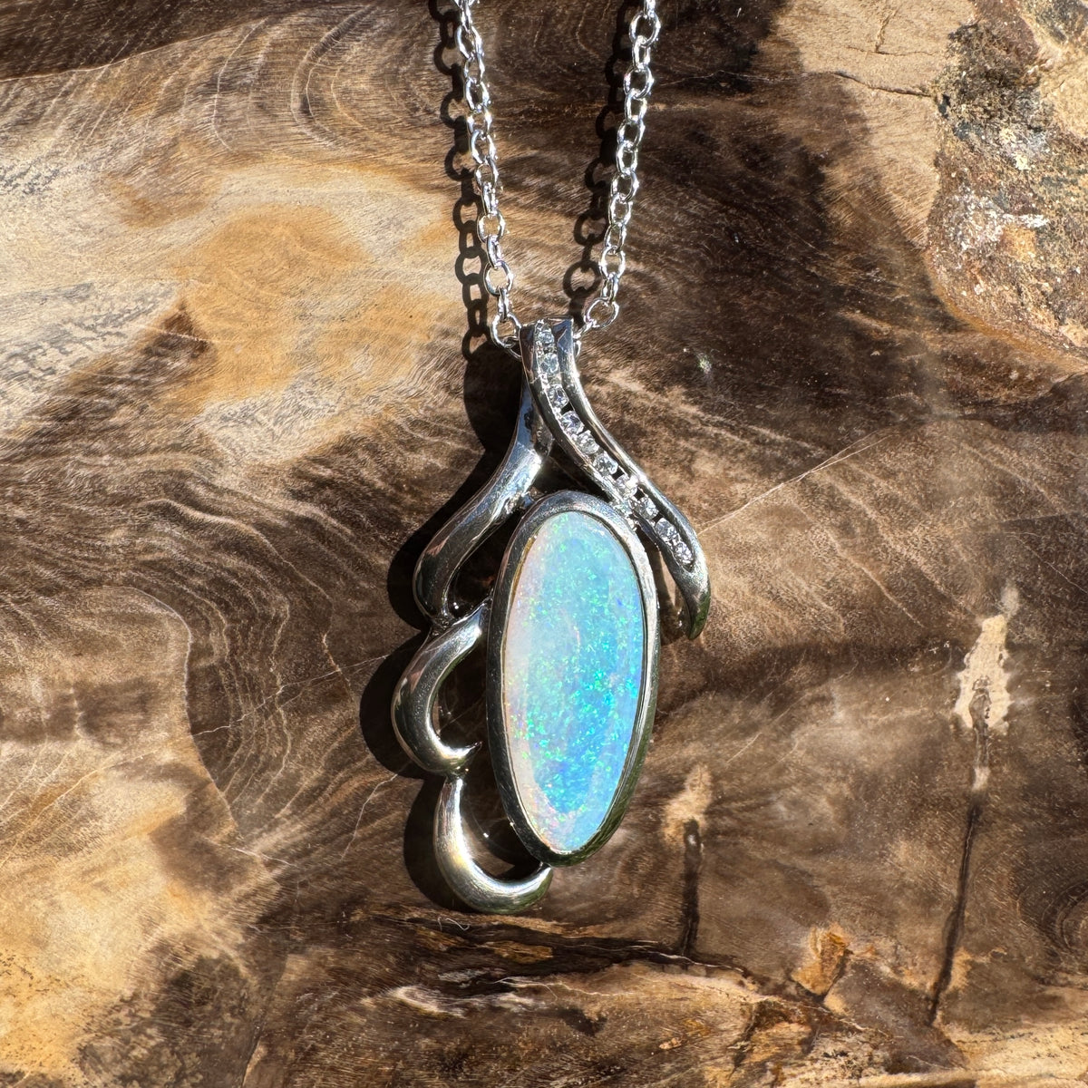 2.2ct Coober Pedy Crystal Opal Pendant Necklace ~ 'Jenolan Blues' | 925 Sterling Silver | Solid Australian Opal