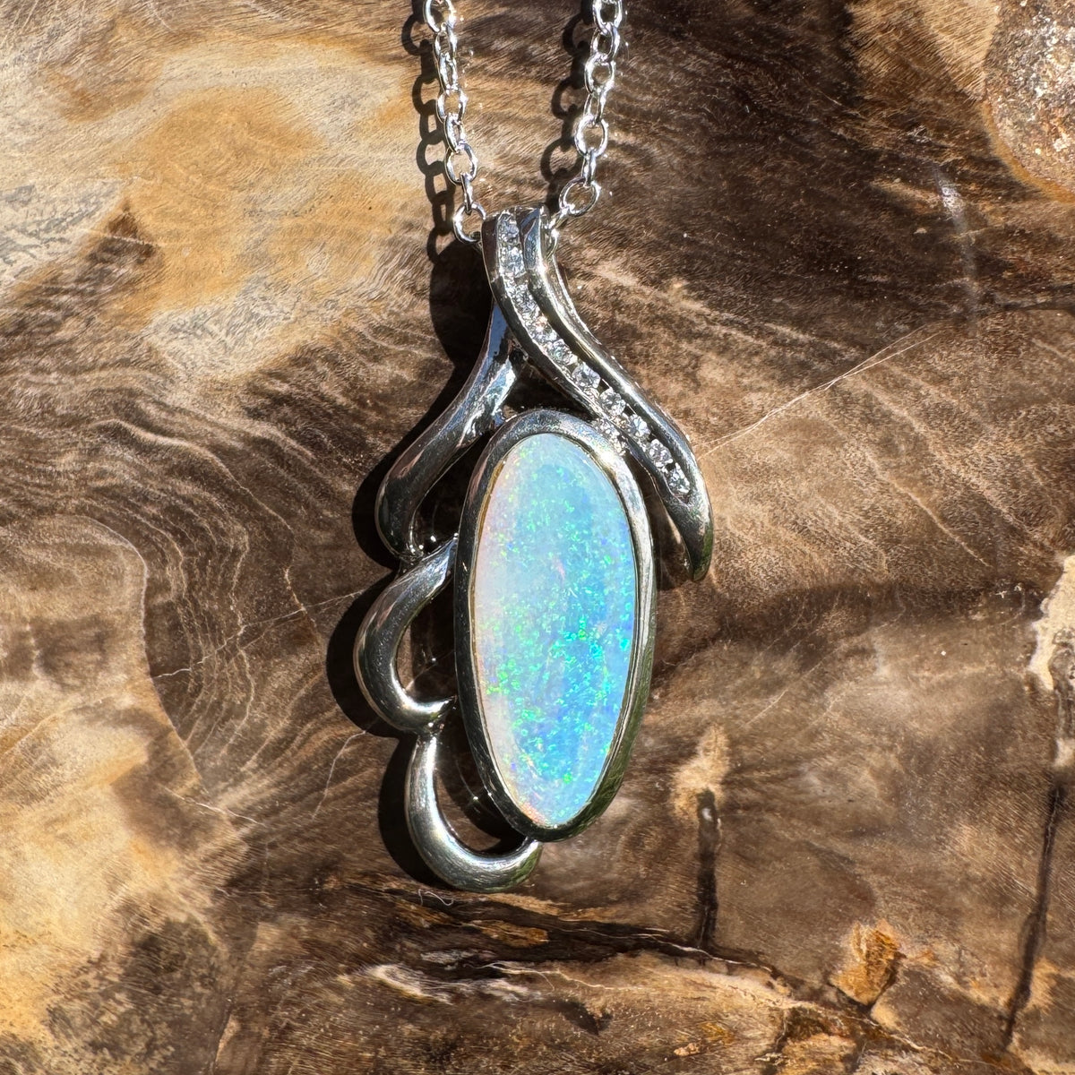 2.2ct Coober Pedy Crystal Opal Pendant Necklace ~ 'Jenolan Blues' | 925 Sterling Silver | Solid Australian Opal