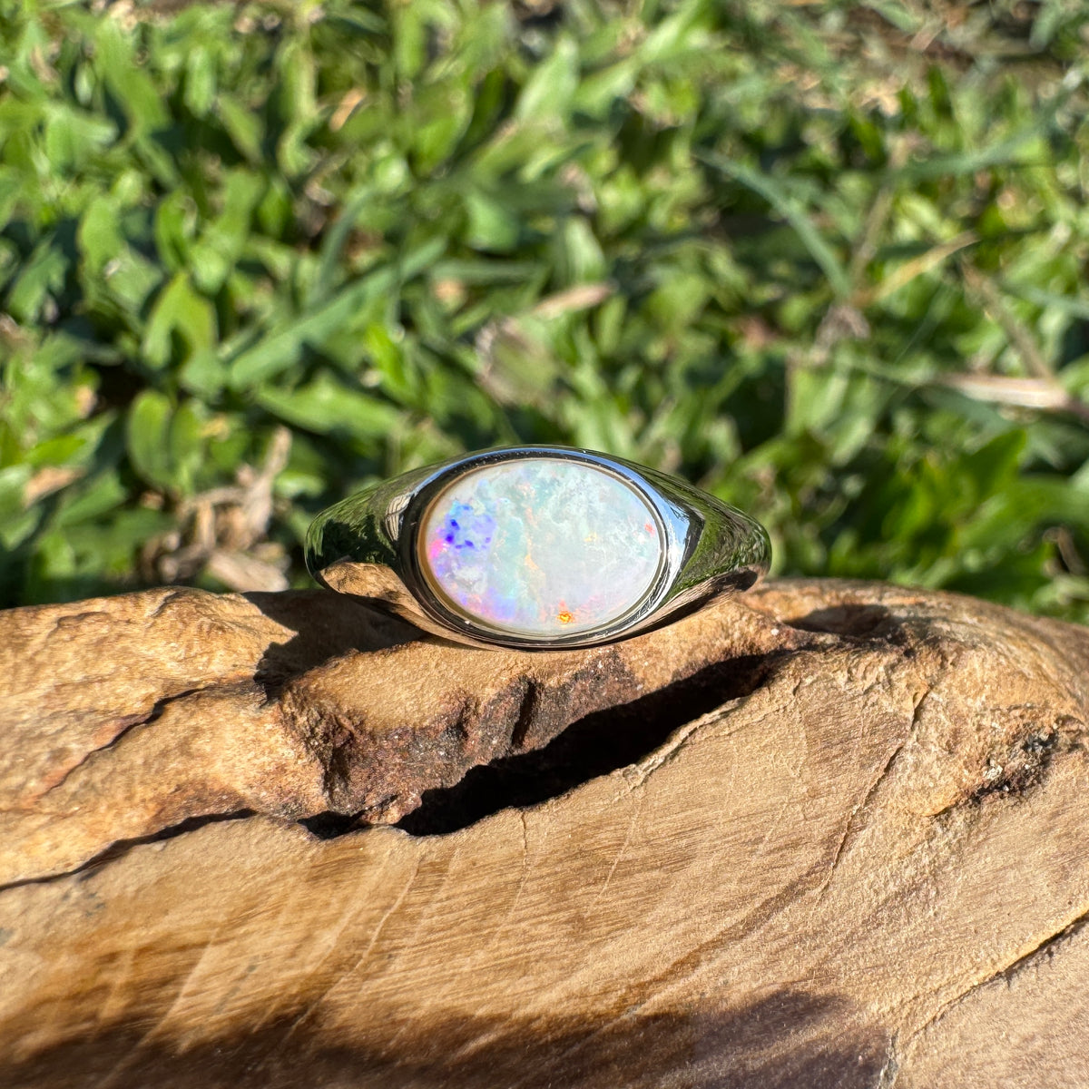 1.1ct Coober Pedy Opal Ring ~ 'Beauty Point Gleam' | 925 Sterling Silver | Solid Australian Opal