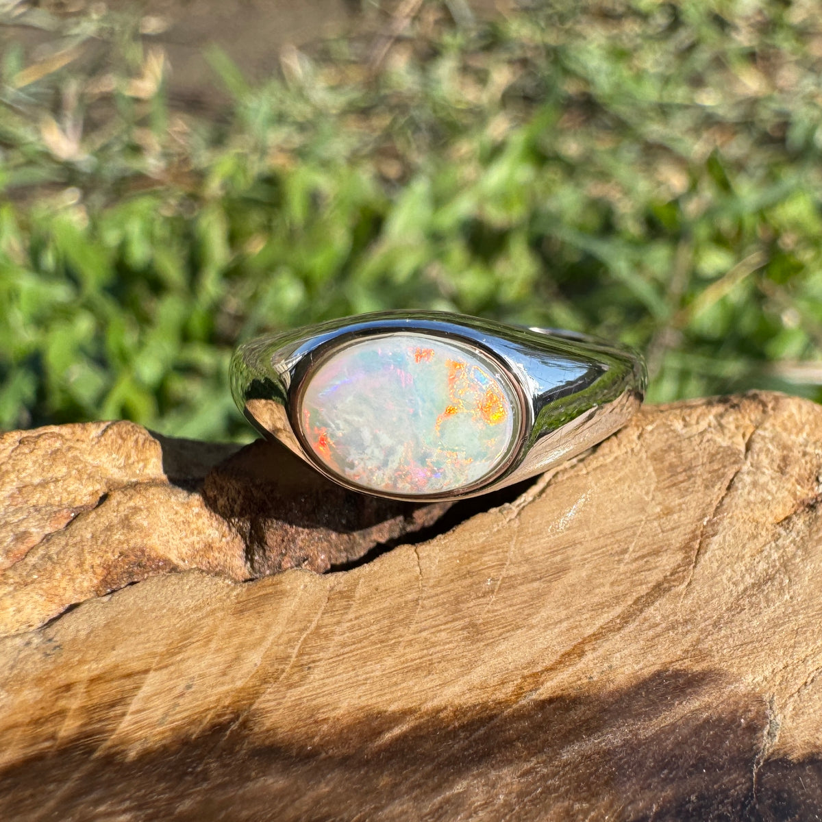 1.1ct Coober Pedy Opal Ring ~ 'Beauty Point Gleam' | 925 Sterling Silver | Solid Australian Opal