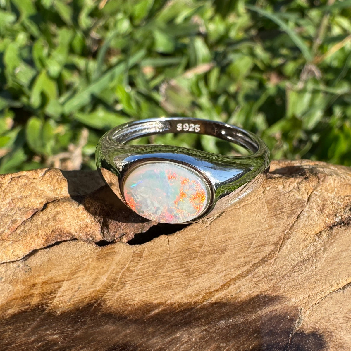 1.1ct Coober Pedy Opal Ring ~ 'Beauty Point Gleam' | 925 Sterling Silver | Solid Australian Opal
