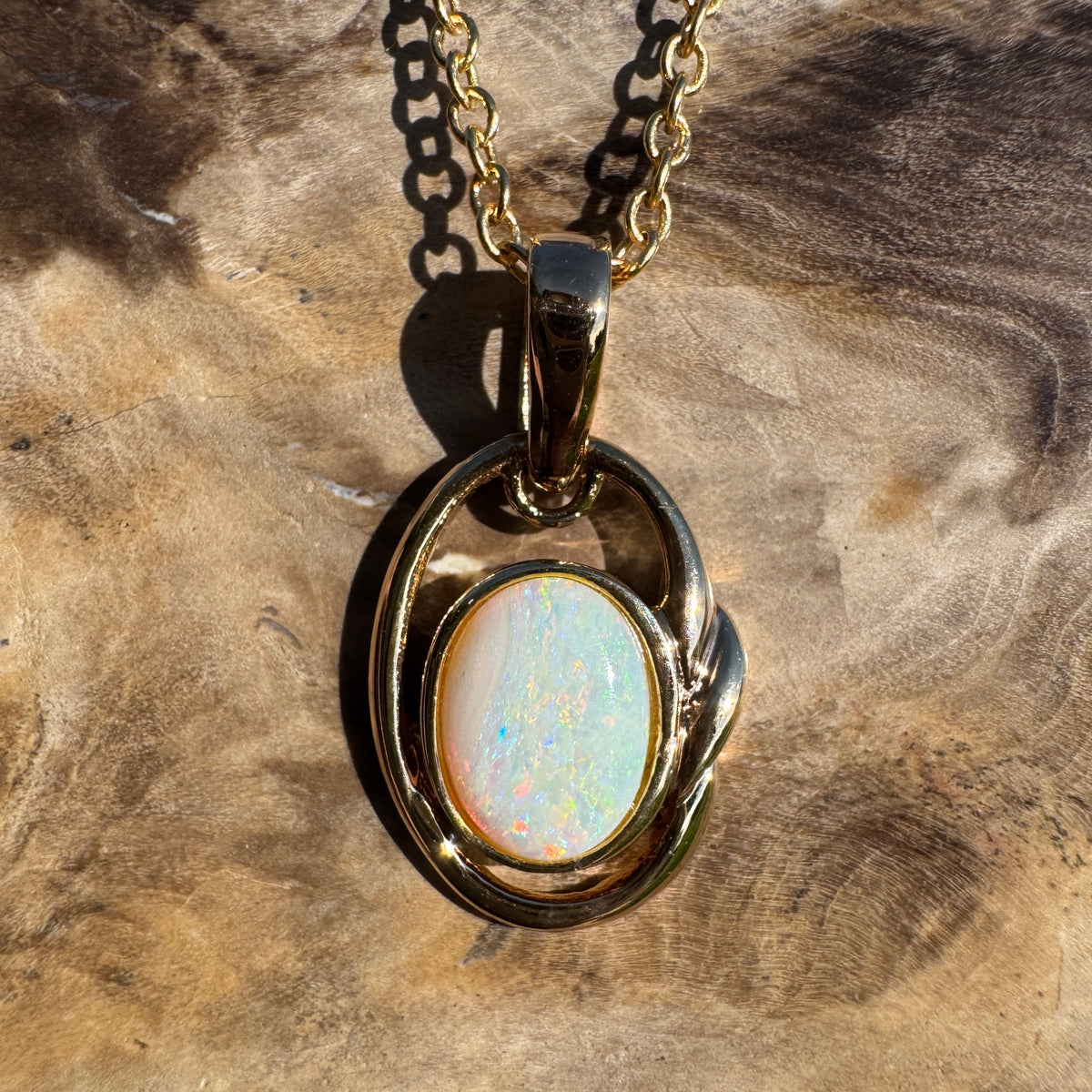 1.2ct Coober Pedy Opal Pendant Necklace ~ 'Umpherston Colour' | Yellow Gold coated 925 Sterling Silver | Solid Australian Opal