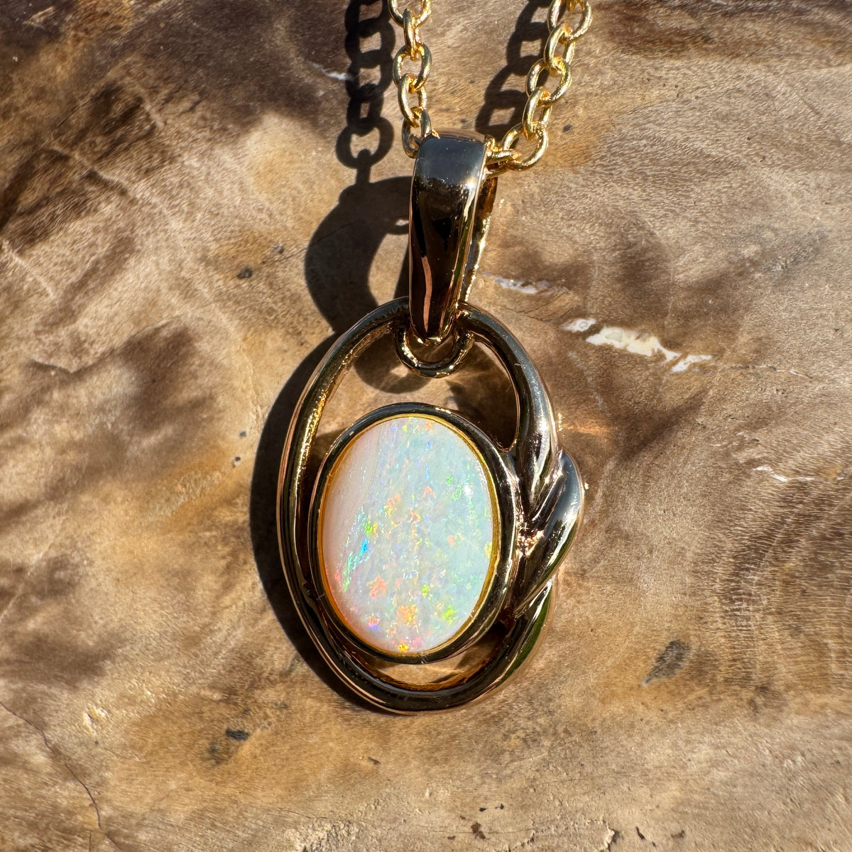 1.2ct Coober Pedy Opal Pendant Necklace ~ 'Umpherston Colour' | Yellow Gold coated 925 Sterling Silver | Solid Australian Opal