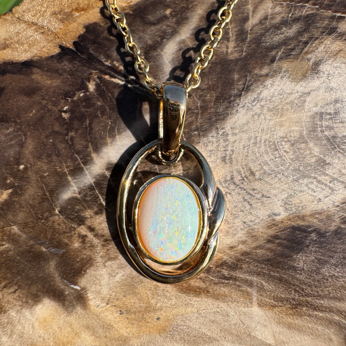 1.2ct Coober Pedy Opal Pendant Necklace ~ 'Umpherston Colour' | Yellow Gold coated 925 Sterling Silver | Solid Australian Opal