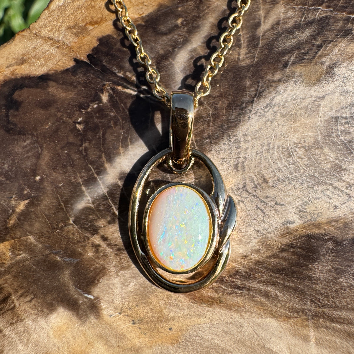 1.2ct Coober Pedy Opal Pendant Necklace ~ 'Umpherston Colour' | Yellow Gold coated 925 Sterling Silver | Solid Australian Opal