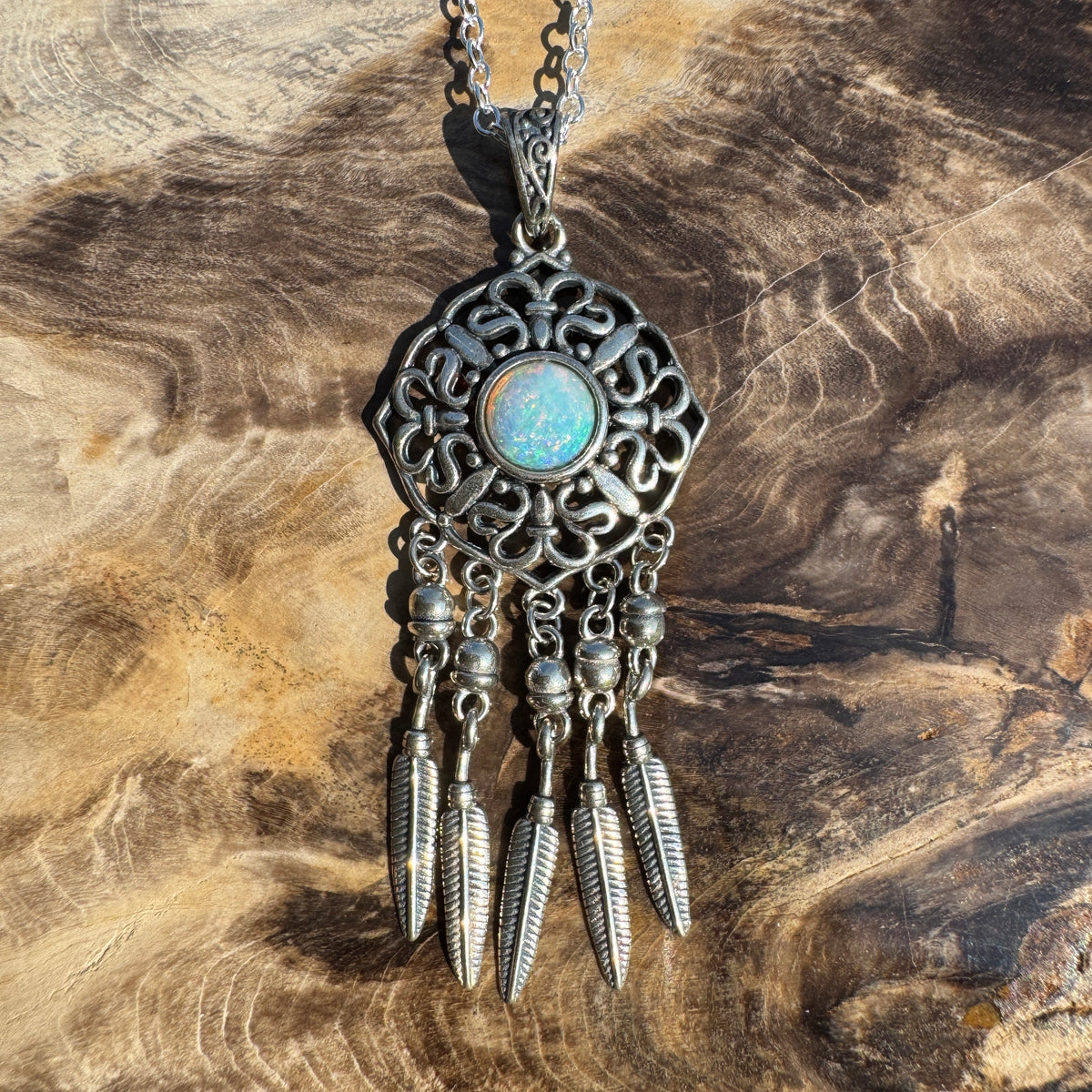 0.4ct Coober Pedy Opal Dreamcatcher Pendant Necklace ~ 'Kuranda Dreamcatcher' | 925 Sterling Silver | Solid Australian Opal