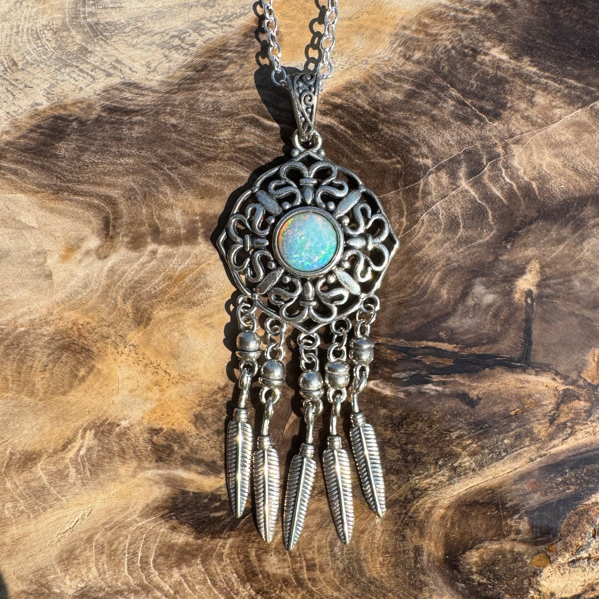 0.4ct Coober Pedy Opal Dreamcatcher Pendant Necklace ~ 'Kuranda Dreamcatcher' | 925 Sterling Silver | Solid Australian Opal