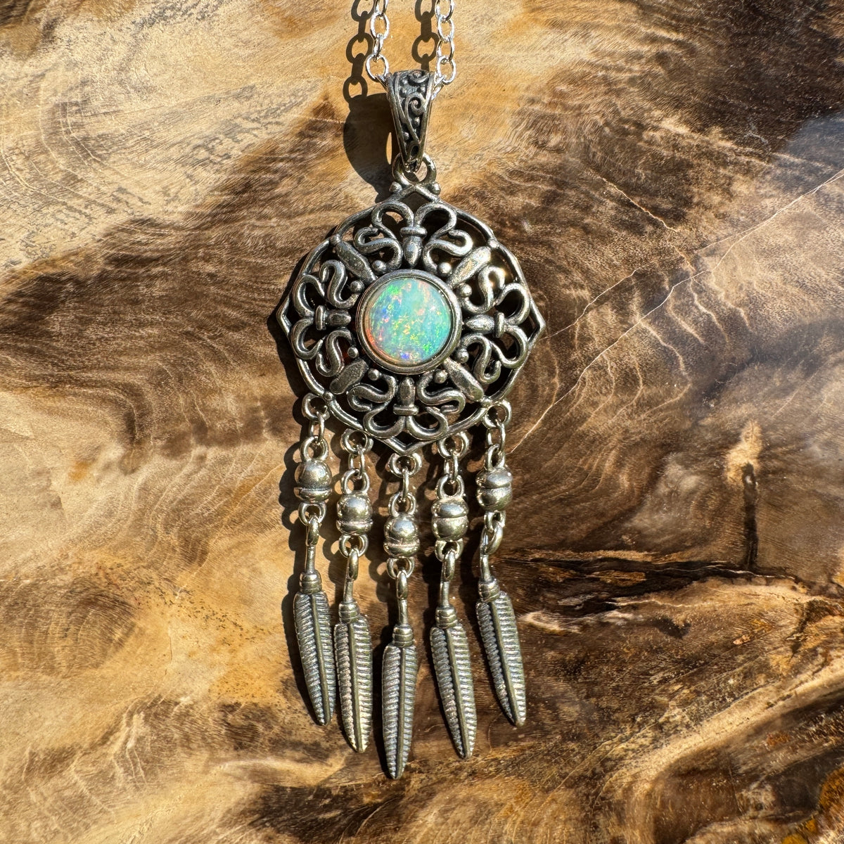 0.4ct Coober Pedy Opal Dreamcatcher Pendant Necklace ~ 'Kuranda Dreamcatcher' | 925 Sterling Silver | Solid Australian Opal