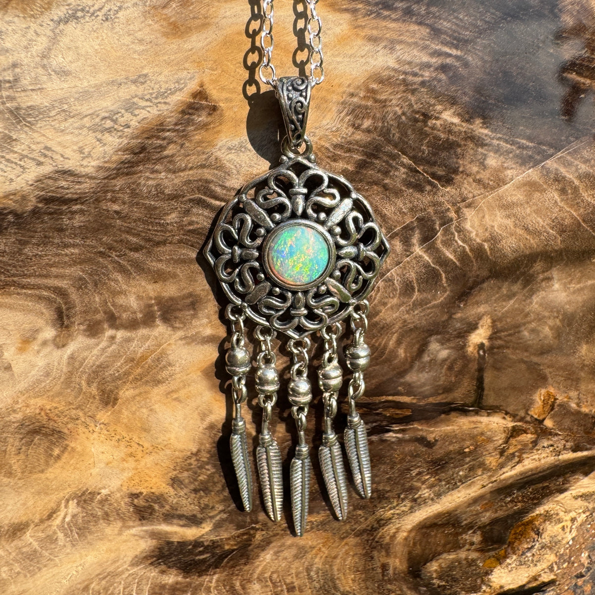 0.4ct Coober Pedy Opal Dreamcatcher Pendant Necklace ~ 'Kuranda Dreamcatcher' | 925 Sterling Silver | Solid Australian Opal