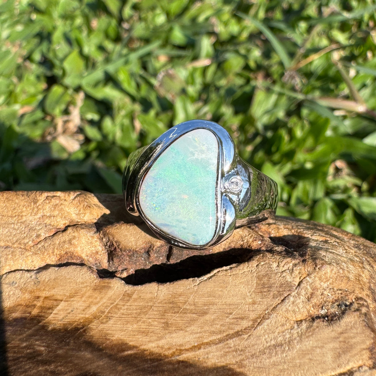 1.3ct Coober Pedy Opal Ring ~ 'Tessellated Pavement Greens' | 925 Sterling Silver | Solid Australian Opal