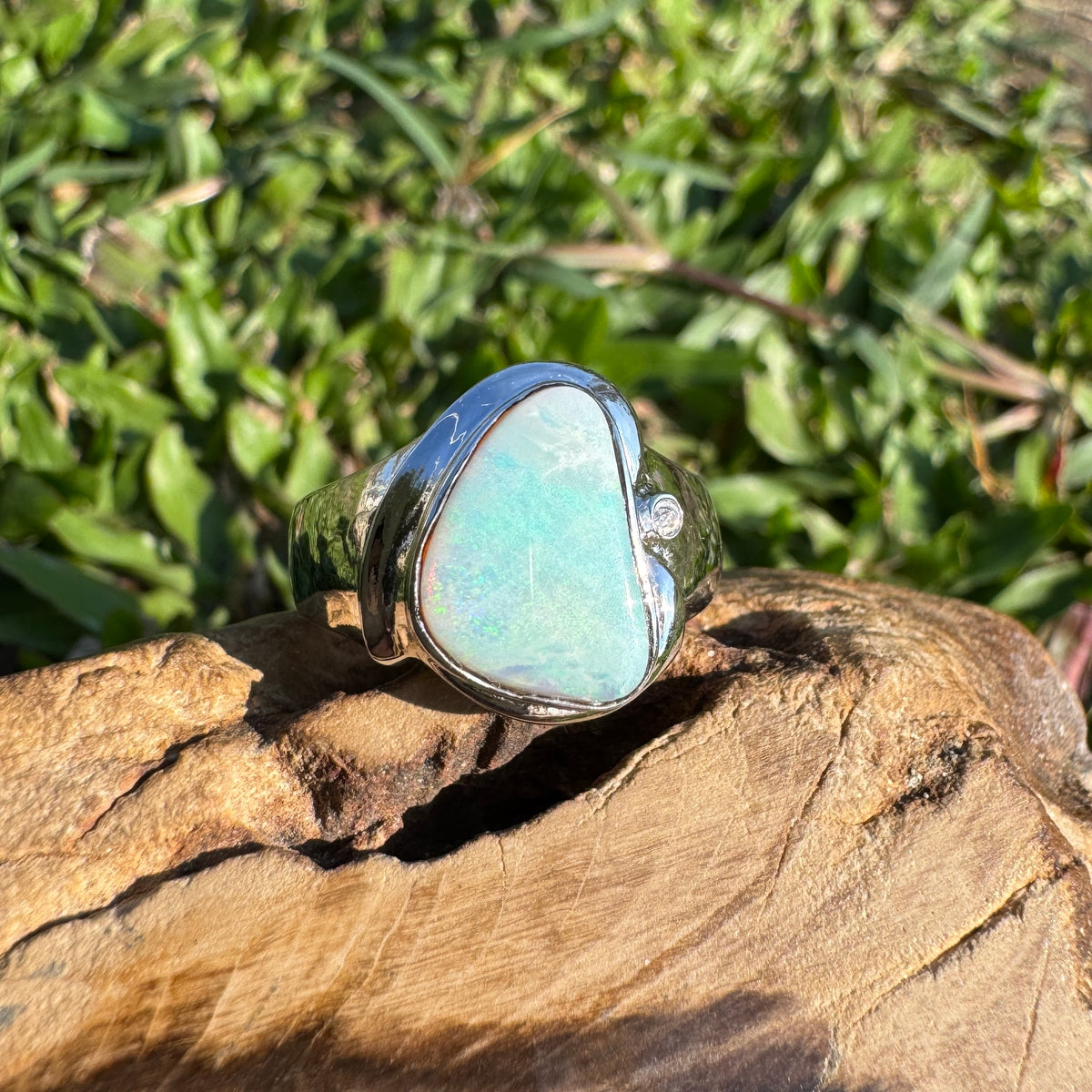 1.3ct Coober Pedy Opal Ring ~ 'Tessellated Pavement Greens' | 925 Sterling Silver | Solid Australian Opal