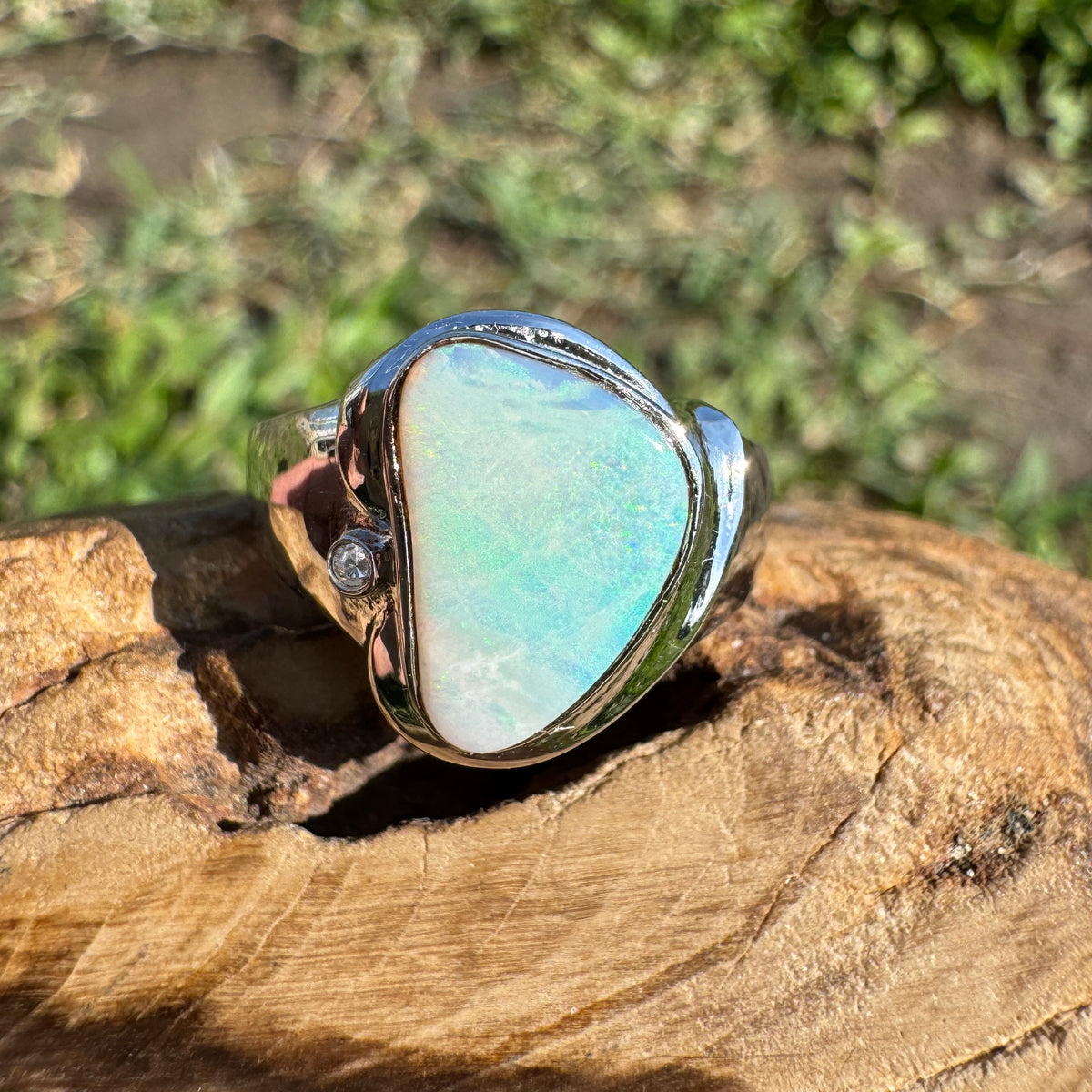 1.3ct Coober Pedy Opal Ring ~ 'Tessellated Pavement Greens' | 925 Sterling Silver | Solid Australian Opal