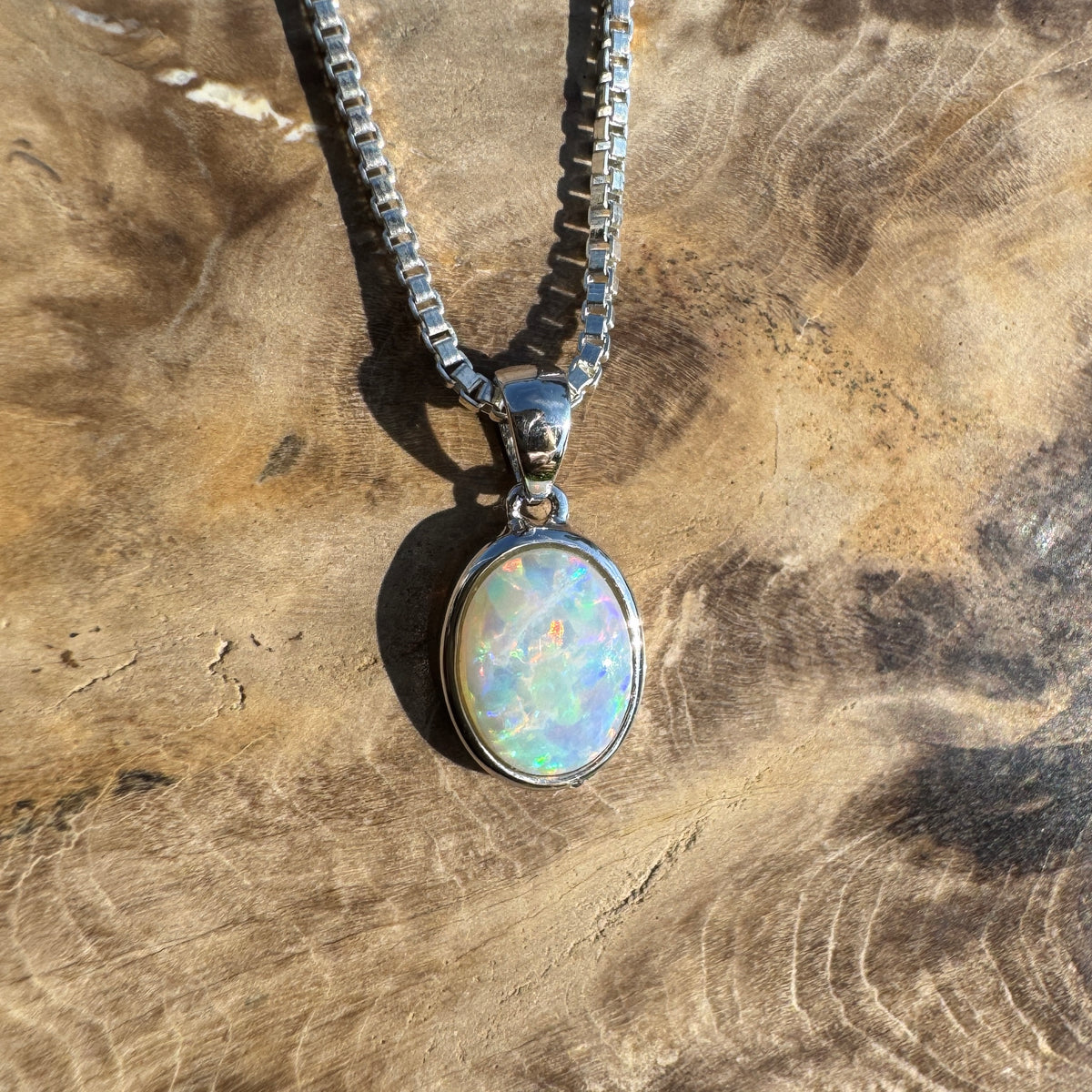 0.6ct Coober Pedy Opal Pendant Necklace ~ 'Ben Lomond Glow' | 14ct White Gold | Solid Australian Opal
