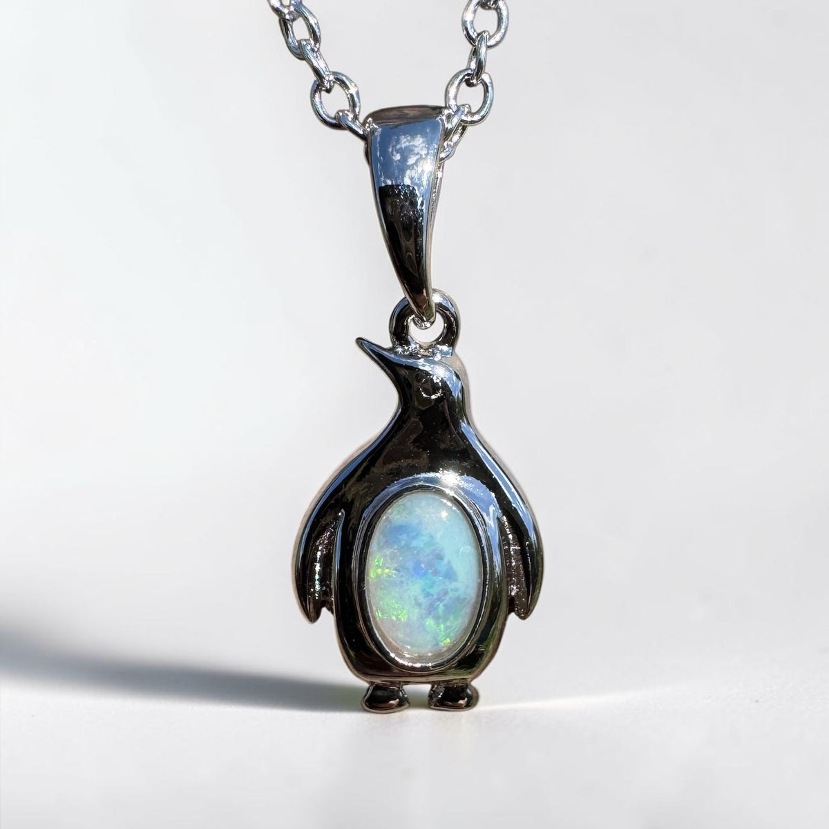 0.3ct Coober Pedy Opal Penguin Pendant Necklace ~ 'Lillico Beach Blues' | 925 Sterling Silver | Solid Australian Opal