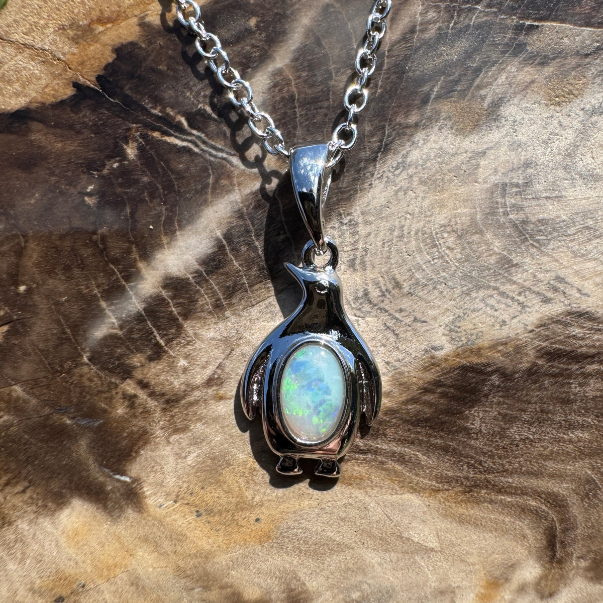 0.3ct Coober Pedy Opal Penguin Pendant Necklace ~ 'Lillico Beach Blues' | 925 Sterling Silver | Solid Australian Opal