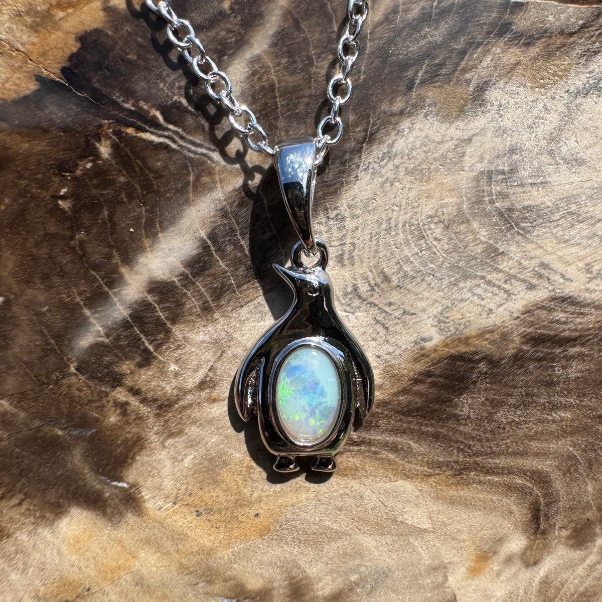 0.3ct Coober Pedy Opal Penguin Pendant Necklace ~ 'Lillico Beach Blues' | 925 Sterling Silver | Solid Australian Opal