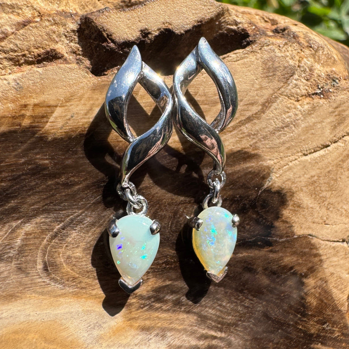 0.8ct Coober Pedy Opal Stud Earrings ~ 'Lake Eildon Blues' | 925 Sterling Silver | Solid Australian Opal