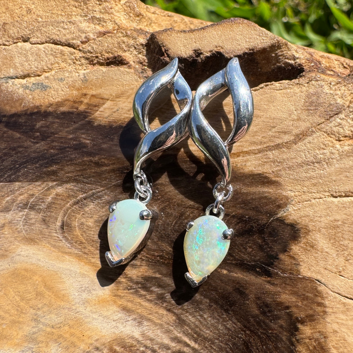 0.8ct Coober Pedy Opal Stud Earrings ~ 'Lake Eildon Blues' | 925 Sterling Silver | Solid Australian Opal