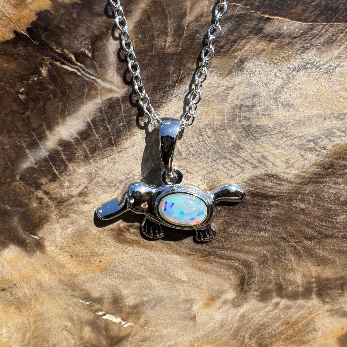 0.3ct Coober Pedy Opal Platypus Pendant Necklace ~ 'Tarra Bulga Greens' | 925 Sterling Silver | Solid Australian Opal