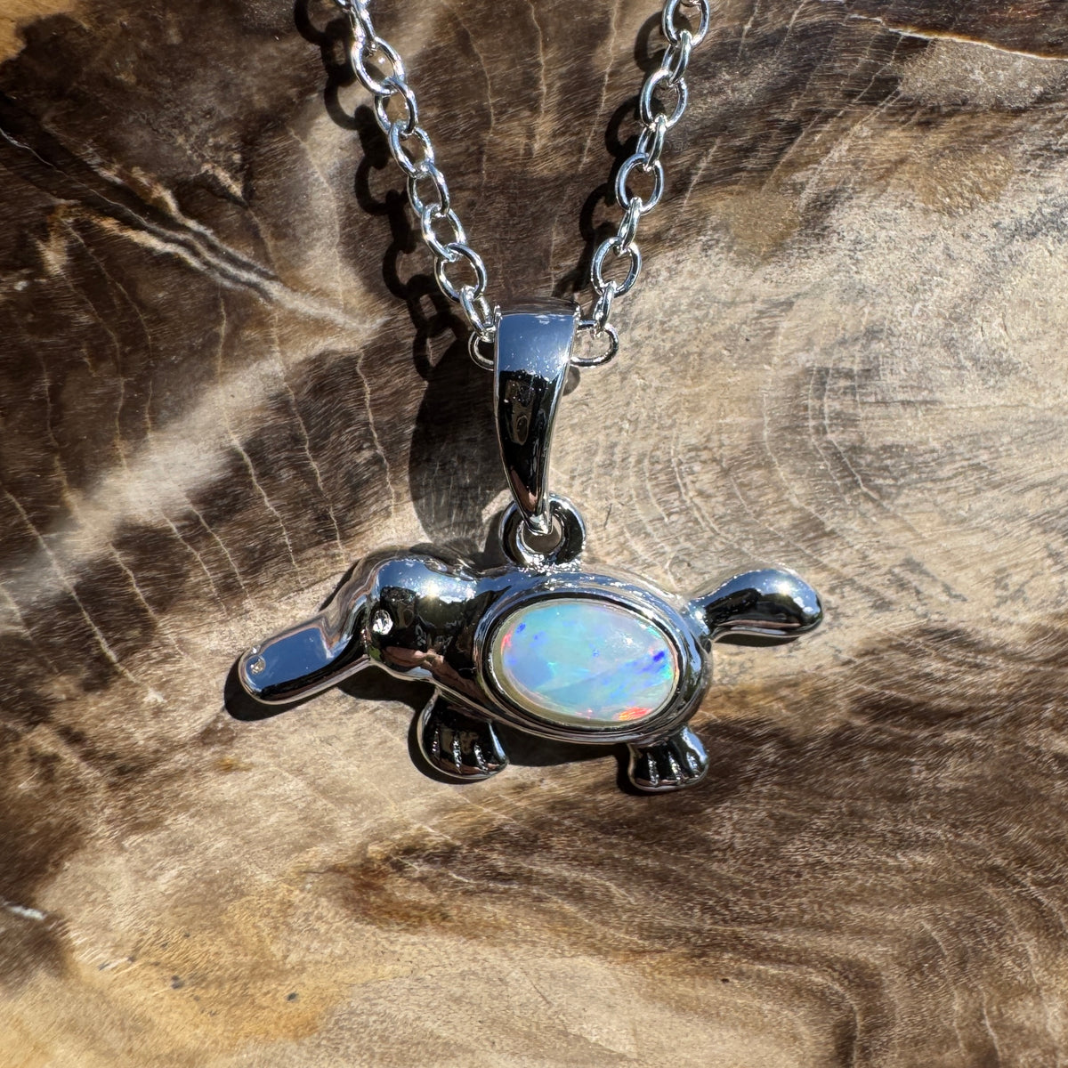 0.3ct Coober Pedy Opal Platypus Pendant Necklace ~ 'Tarra Bulga Greens' | 925 Sterling Silver | Solid Australian Opal