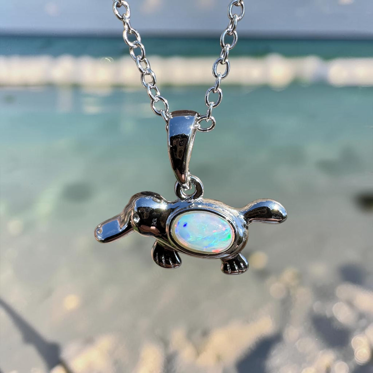 0.3ct Coober Pedy Opal Platypus Pendant Necklace ~ 'Tarra Bulga Greens' | 925 Sterling Silver | Solid Australian Opal