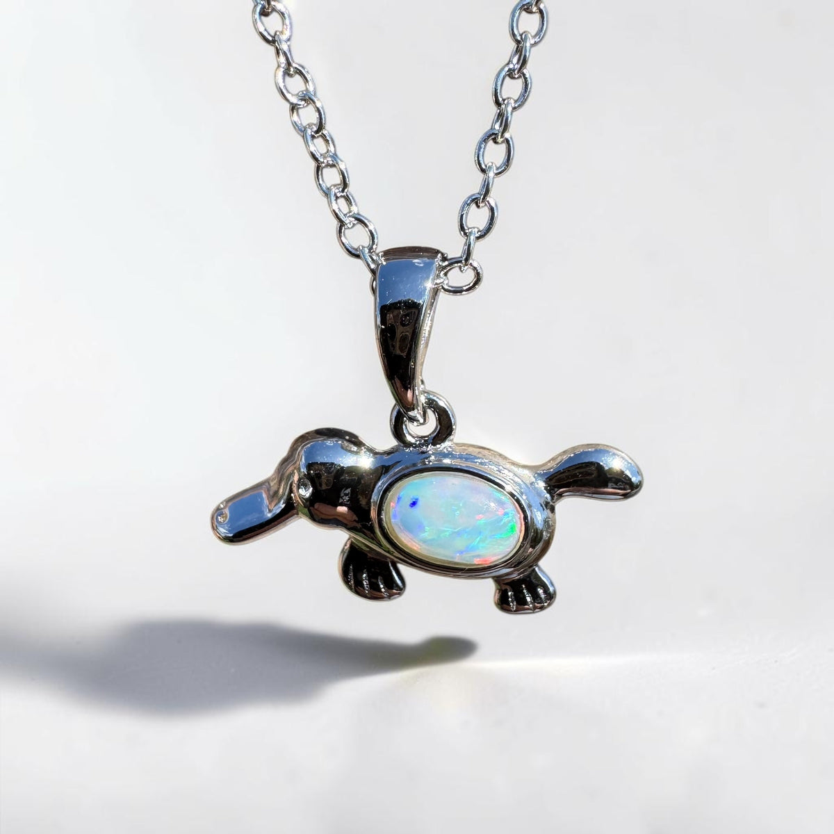 0.3ct Coober Pedy Opal Platypus Pendant Necklace ~ 'Tarra Bulga Greens' | 925 Sterling Silver | Solid Australian Opal