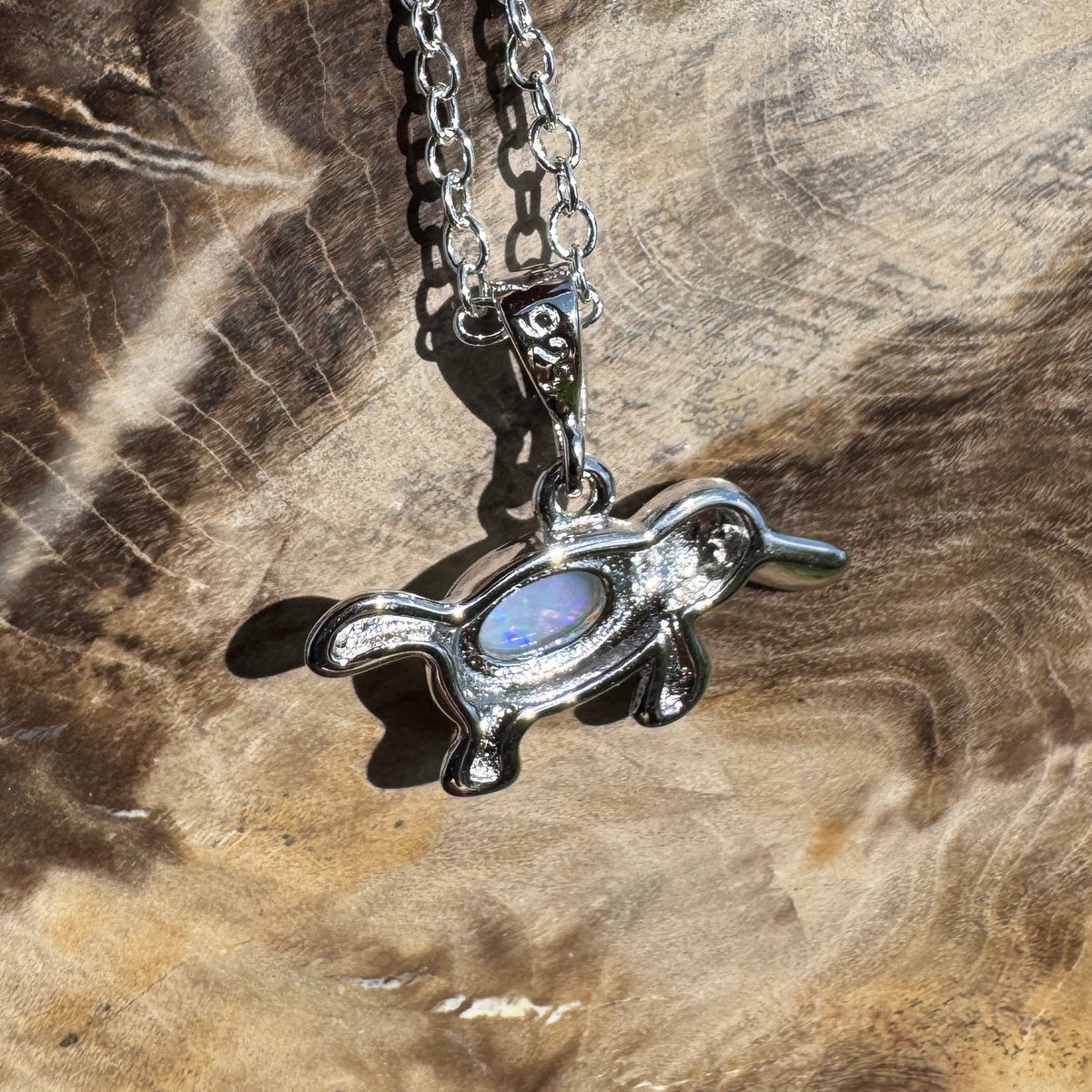 0.3ct Coober Pedy Opal Platypus Pendant Necklace ~ 'Tarra Bulga Greens' | 925 Sterling Silver | Solid Australian Opal