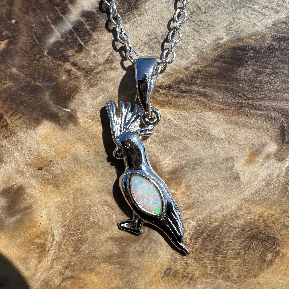 0.3ct Coober Pedy Opal Cockatoo Pendant Necklace ~ 'Cockatoo Island Glow' | 925 Sterling Silver | Solid Australian Opal