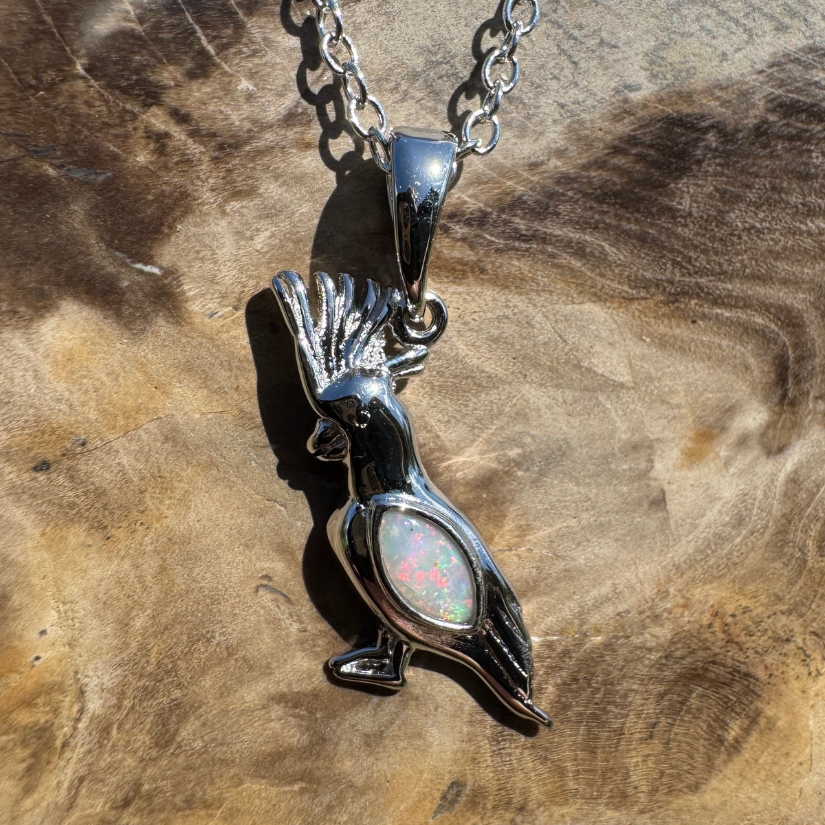 0.3ct Coober Pedy Opal Cockatoo Pendant Necklace ~ 'Cockatoo Island Glow' | 925 Sterling Silver | Solid Australian Opal