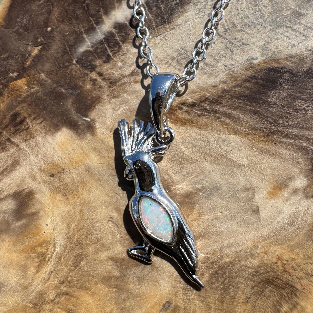 0.3ct Coober Pedy Opal Cockatoo Pendant Necklace ~ 'Cockatoo Island Glow' | 925 Sterling Silver | Solid Australian Opal