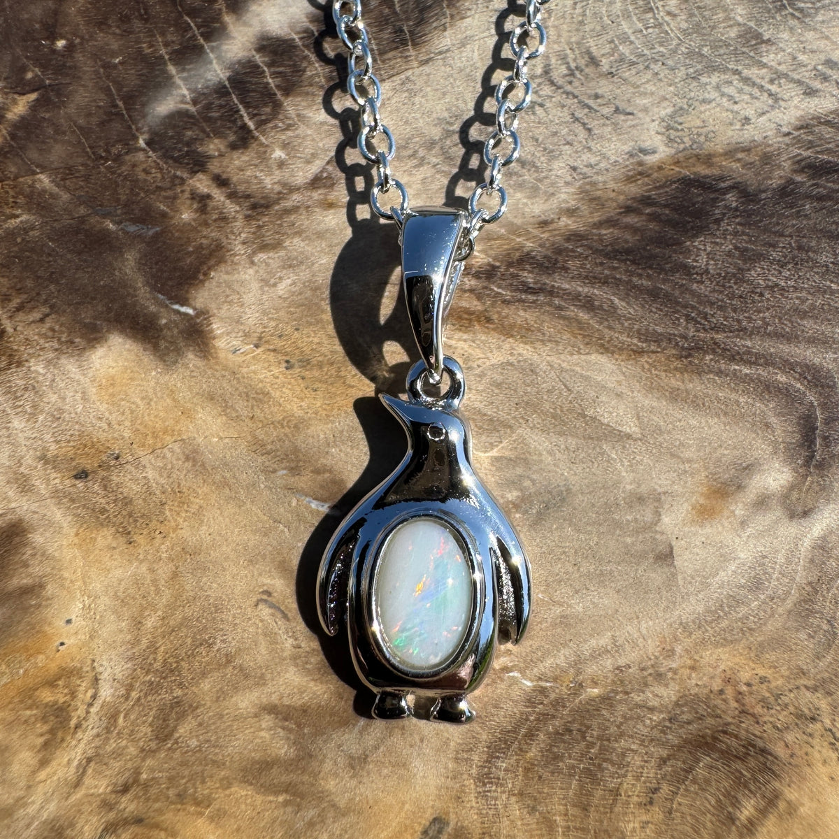 0.3ct Coober Pedy Opal Penguin Pendant Necklace ~ 'St Kilda Pier Glow' | 925 Sterling Silver | Solid Australian Opal