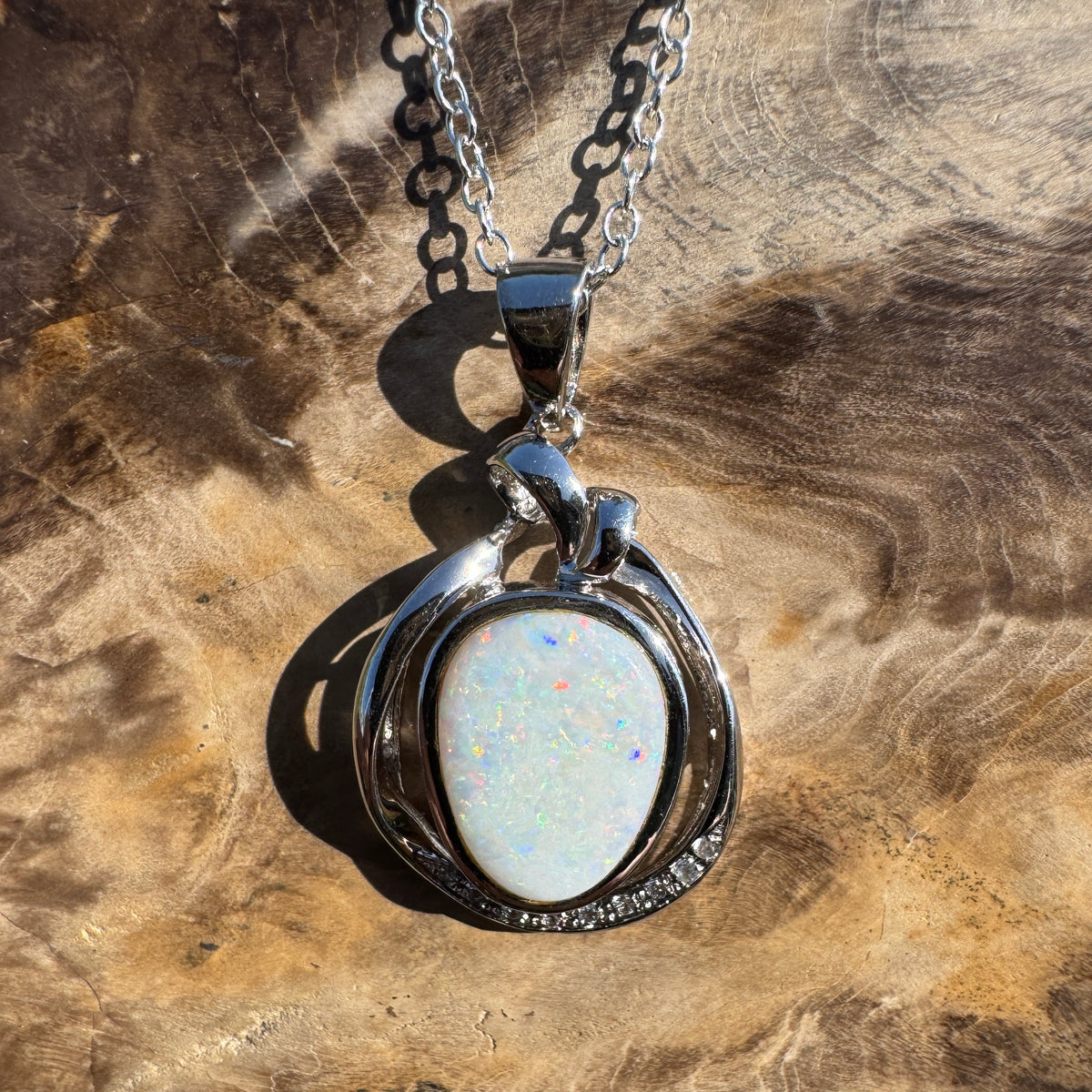 3ct Coober Pedy Opal Pendant Necklace ~ 'Bungonia Firelight' | 925 Sterling Silver | Solid Australian Opal