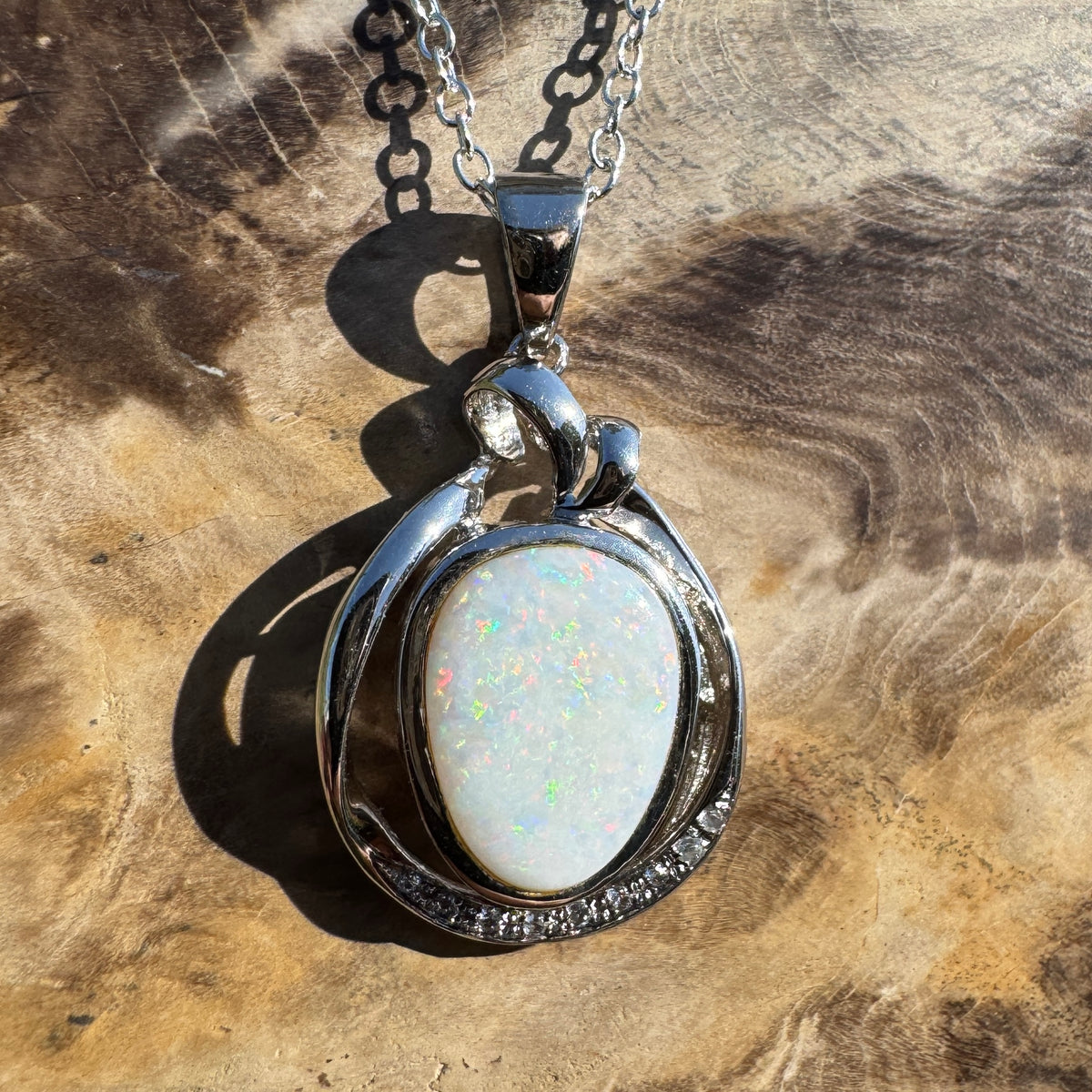 3ct Coober Pedy Opal Pendant Necklace ~ 'Bungonia Firelight' | 925 Sterling Silver | Solid Australian Opal