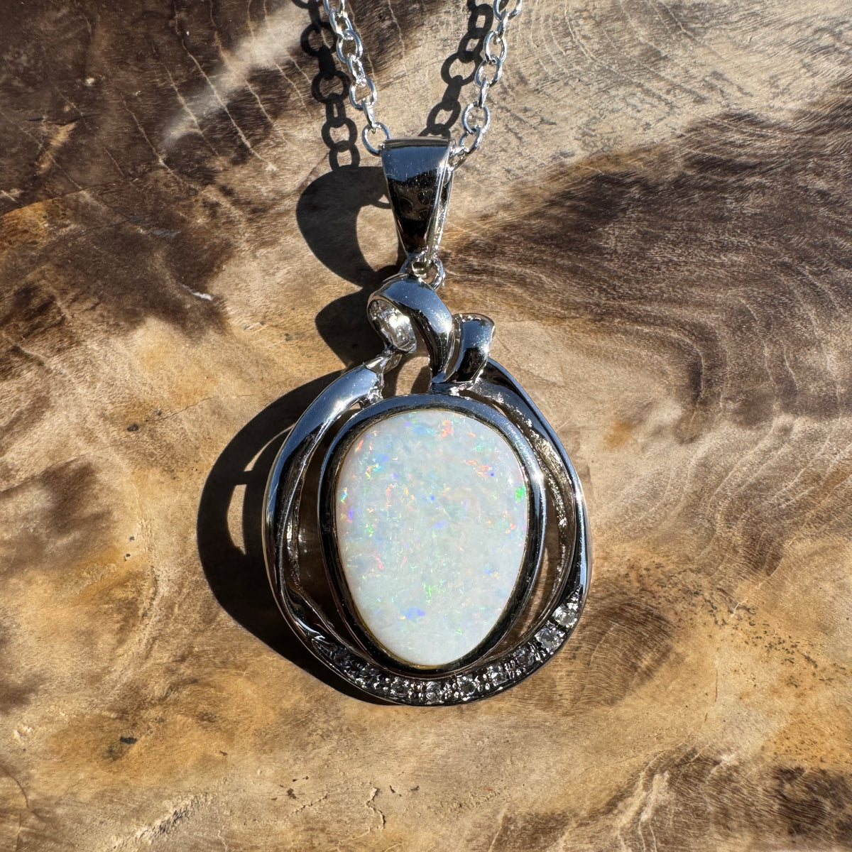 3ct Coober Pedy Opal Pendant Necklace ~ 'Bungonia Firelight' | 925 Sterling Silver | Solid Australian Opal