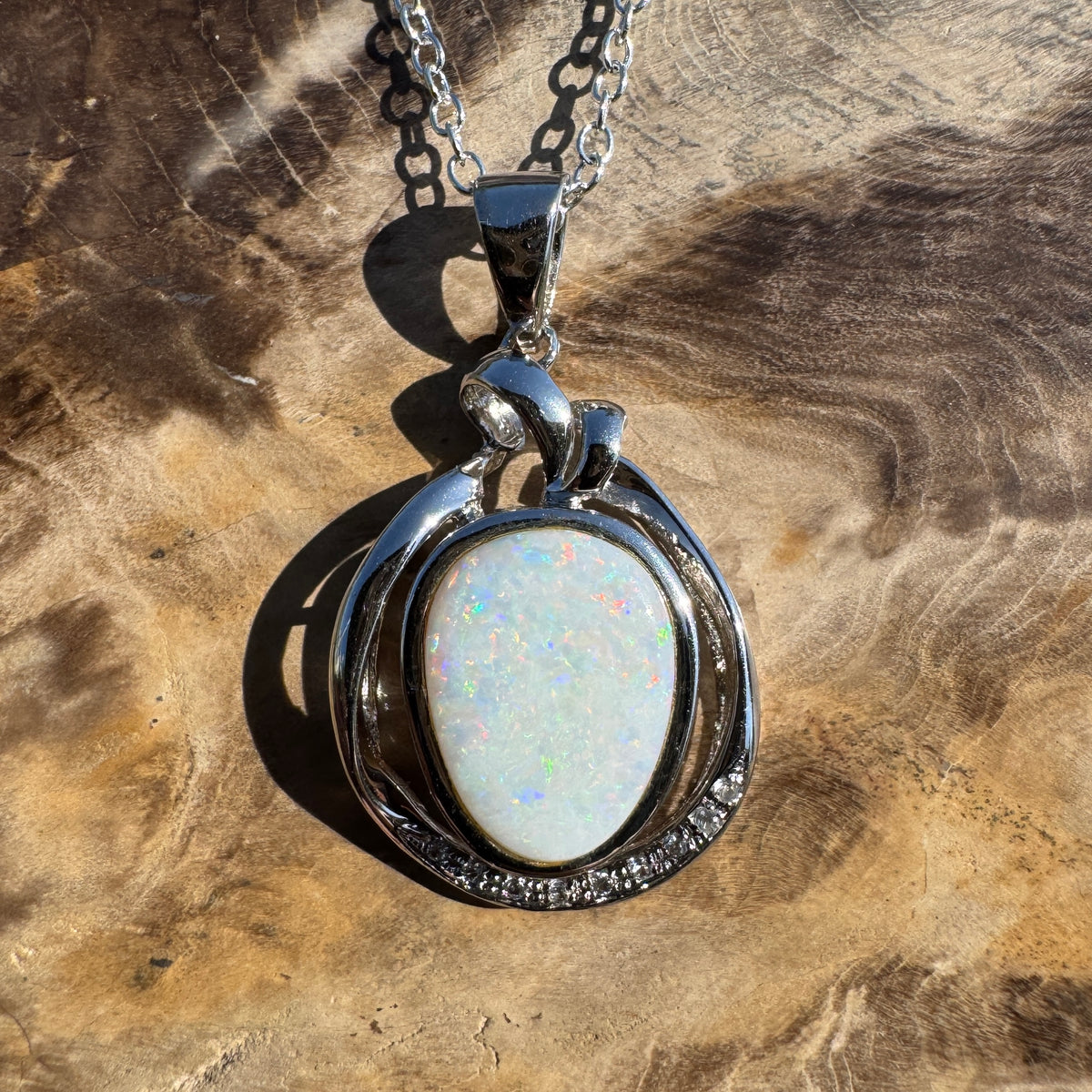 3ct Coober Pedy Opal Pendant Necklace ~ 'Bungonia Firelight' | 925 Sterling Silver | Solid Australian Opal