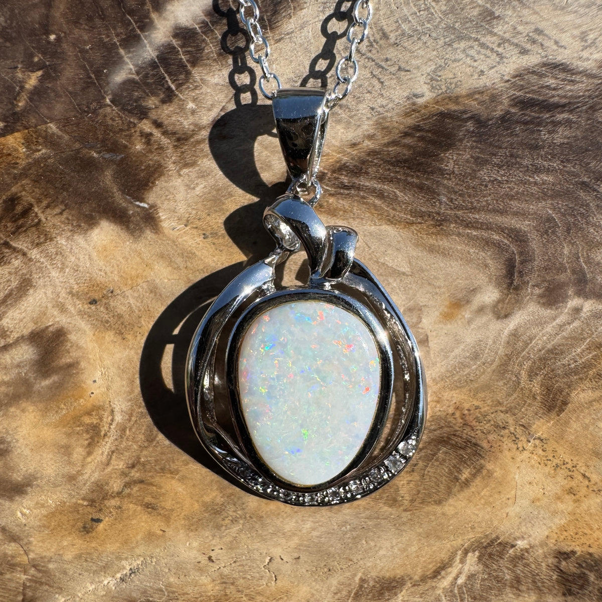 3ct Coober Pedy Opal Pendant Necklace ~ 'Bungonia Firelight' | 925 Sterling Silver | Solid Australian Opal