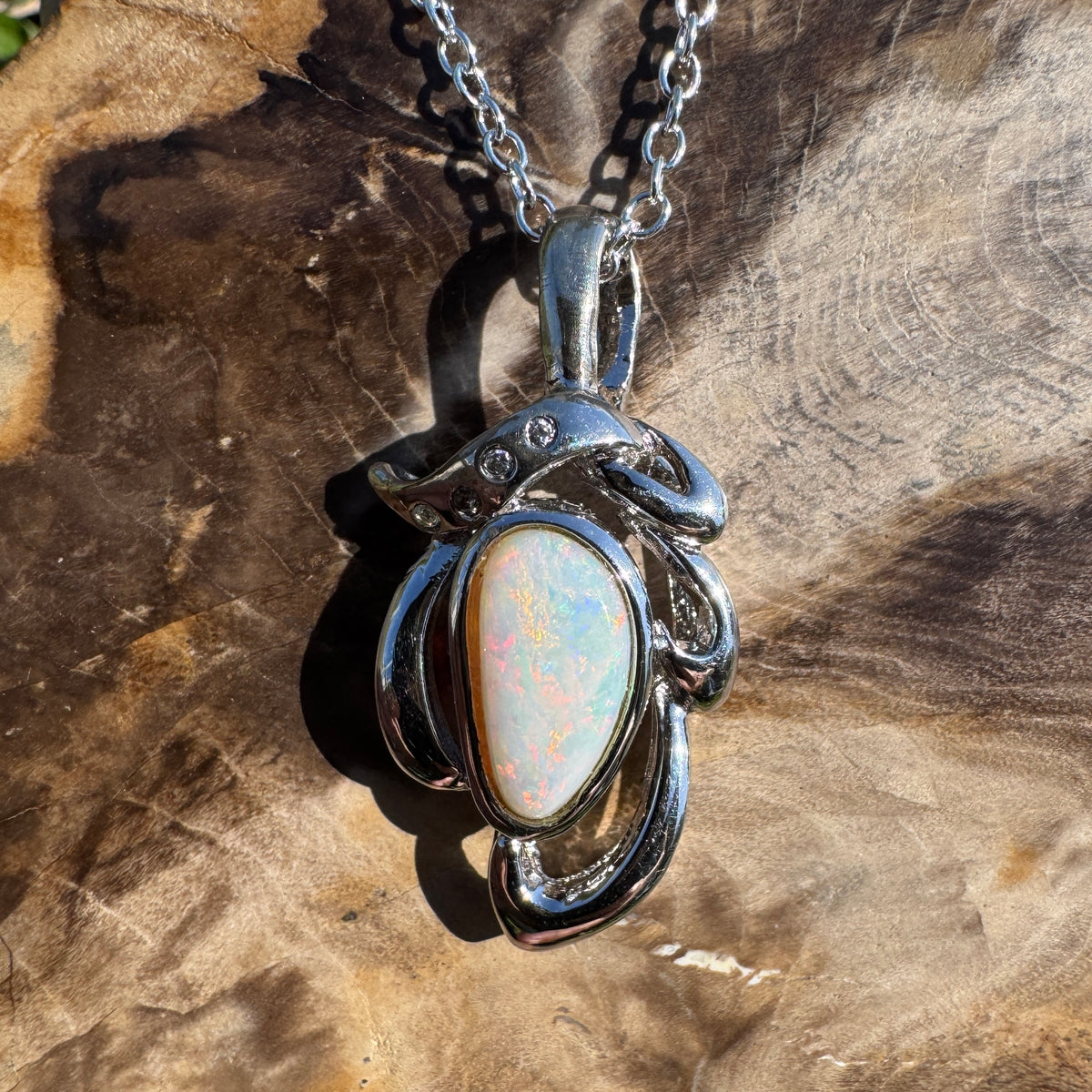 1.7ct Coober Pedy Opal Pendant Necklace ~ 'Pilbara Ember' | 925 Sterling Silver | Solid Australian Opal