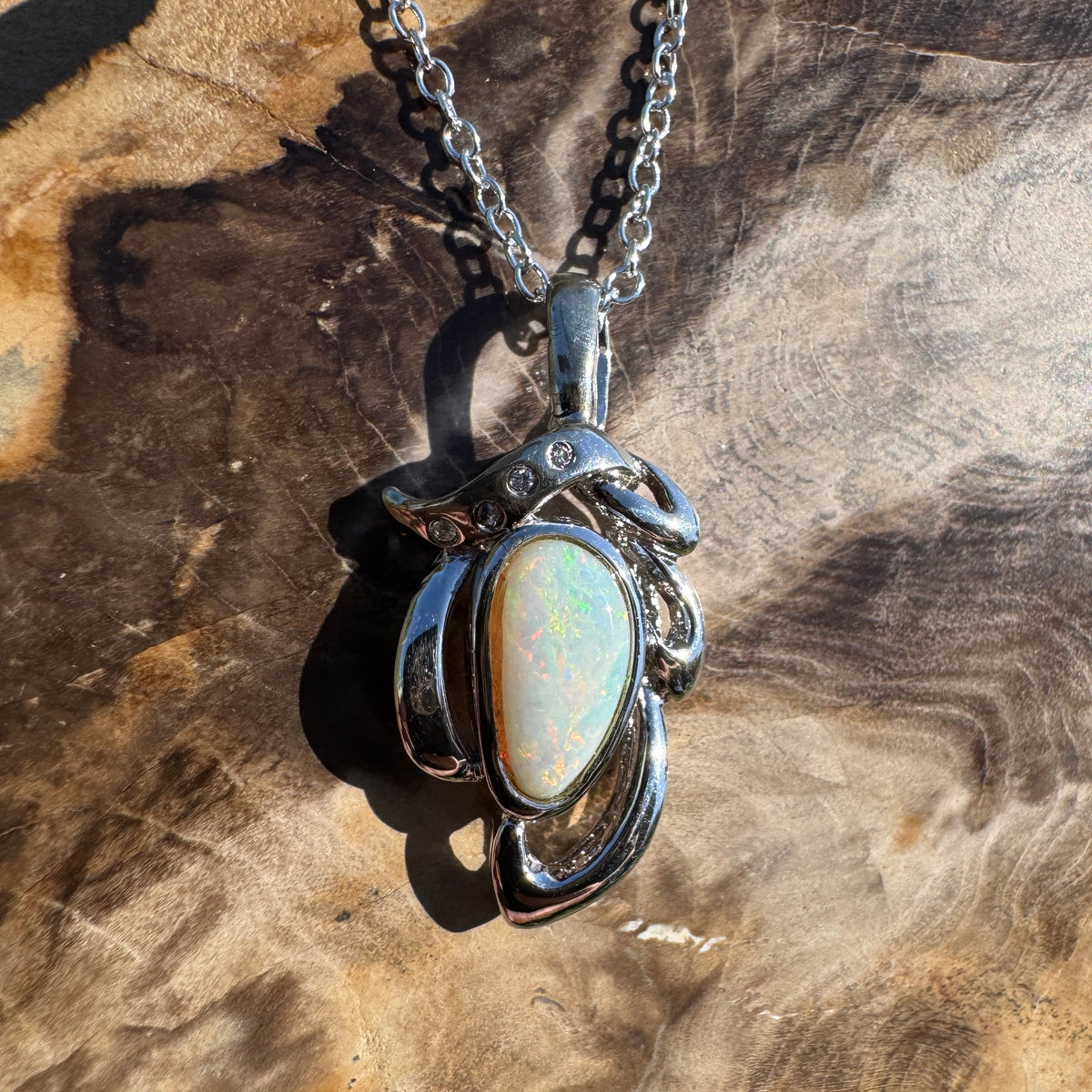 1.7ct Coober Pedy Opal Pendant Necklace ~ 'Pilbara Ember' | 925 Sterling Silver | Solid Australian Opal