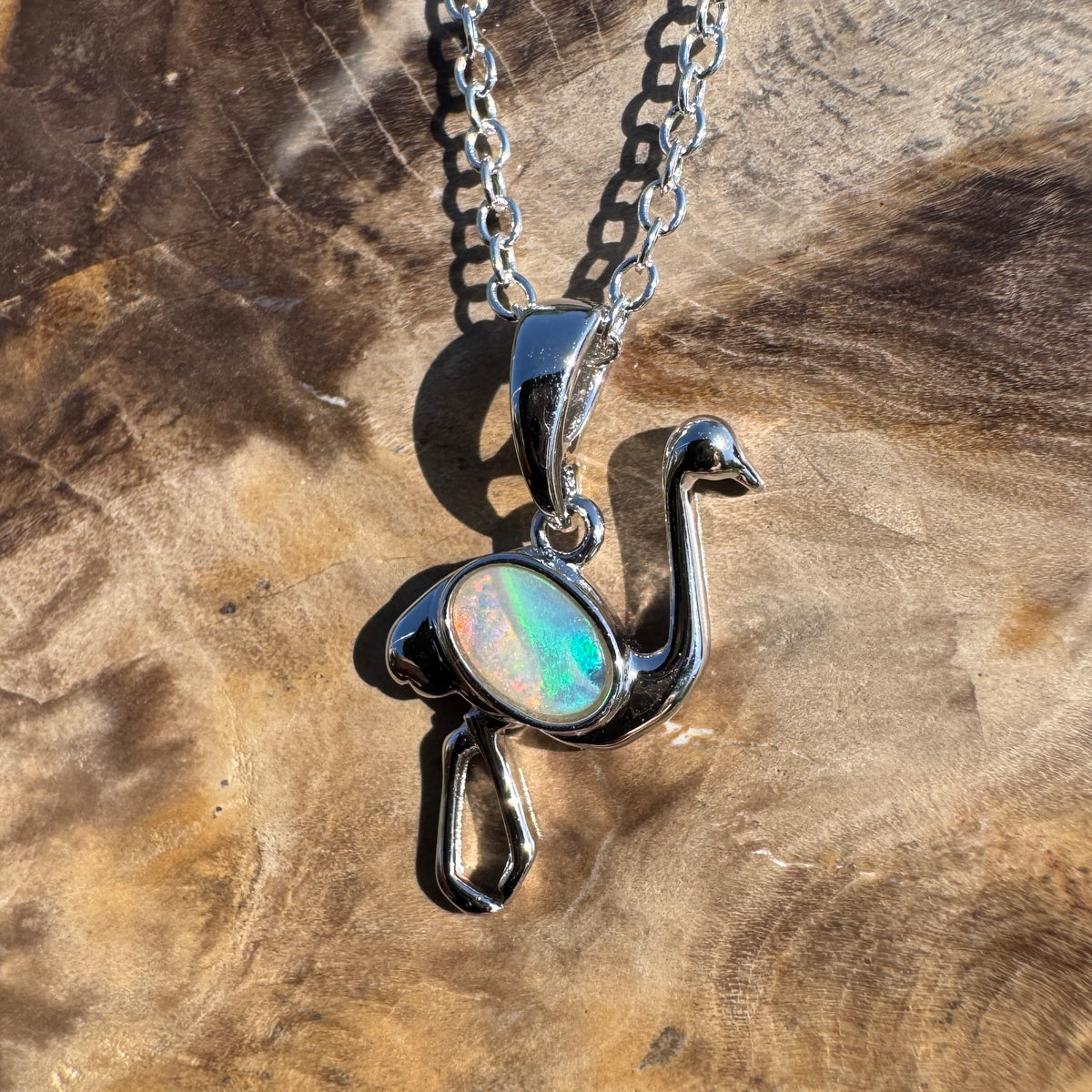 0.3ct Coober Pedy Opal Emu Pendant Necklace ~ 'Emu Plains' | 925 Sterling Silver | Solid Australian Opal