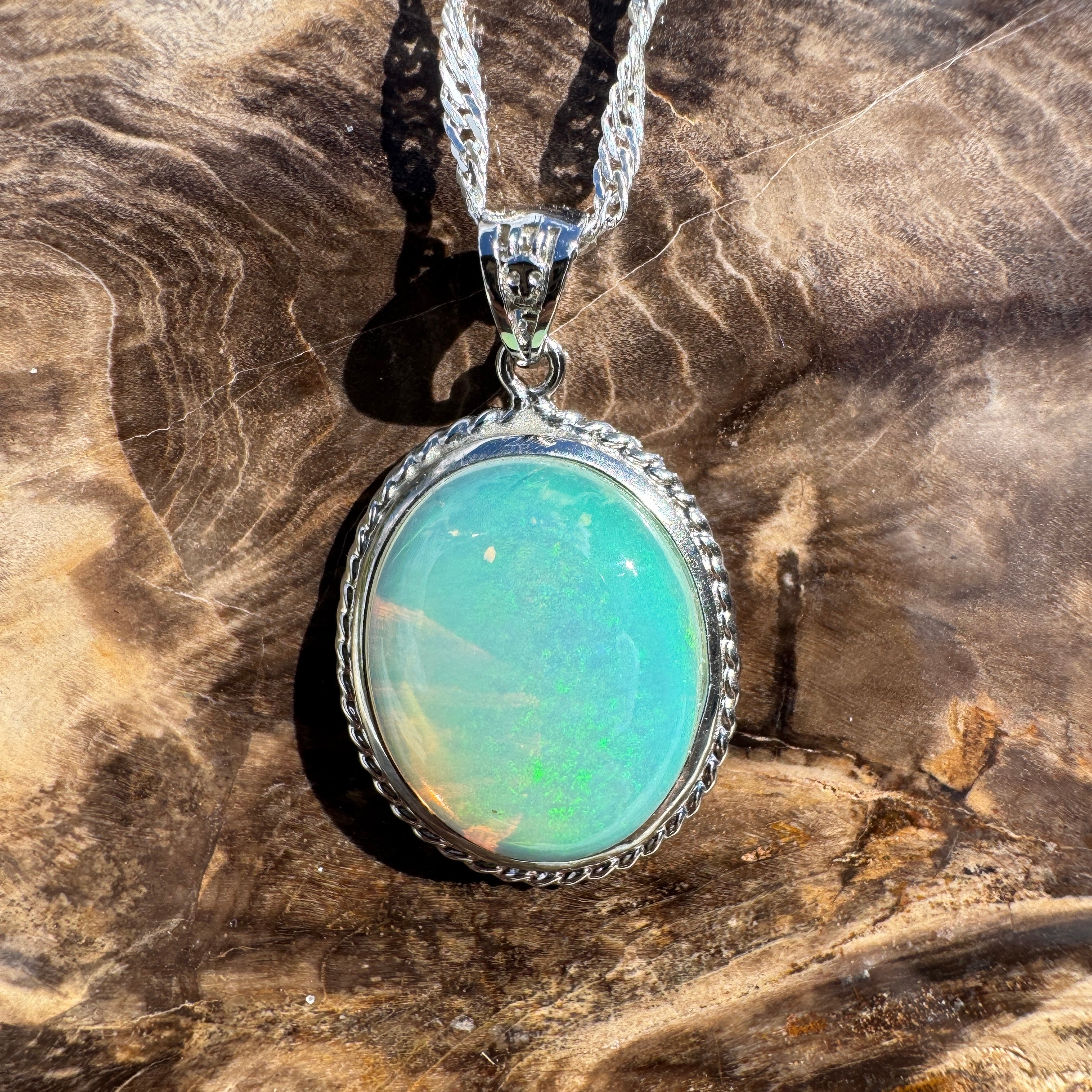 3.7ct Coober Pedy Opal Pendant Necklace ~ 'Coffin Bay Calm' | 925 Sterling Silver | Solid Australian Opal
