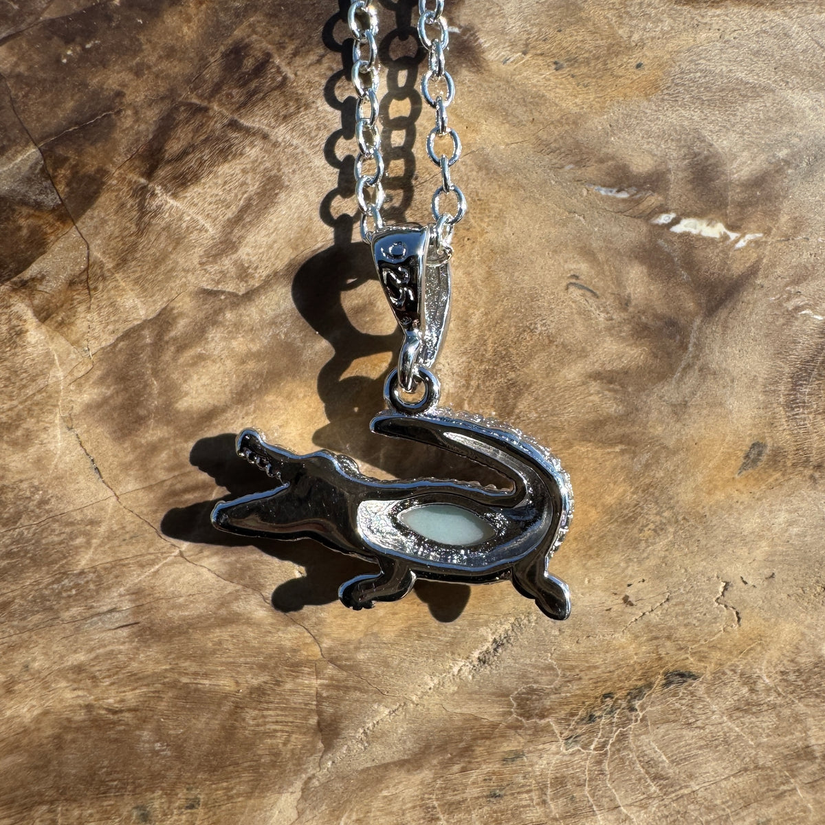 0.3ct Coober Pedy Opal Crocodile Pendant Necklace ~ 'Mary River Glow' | 925 Sterling Silver | Solid Australian Opal