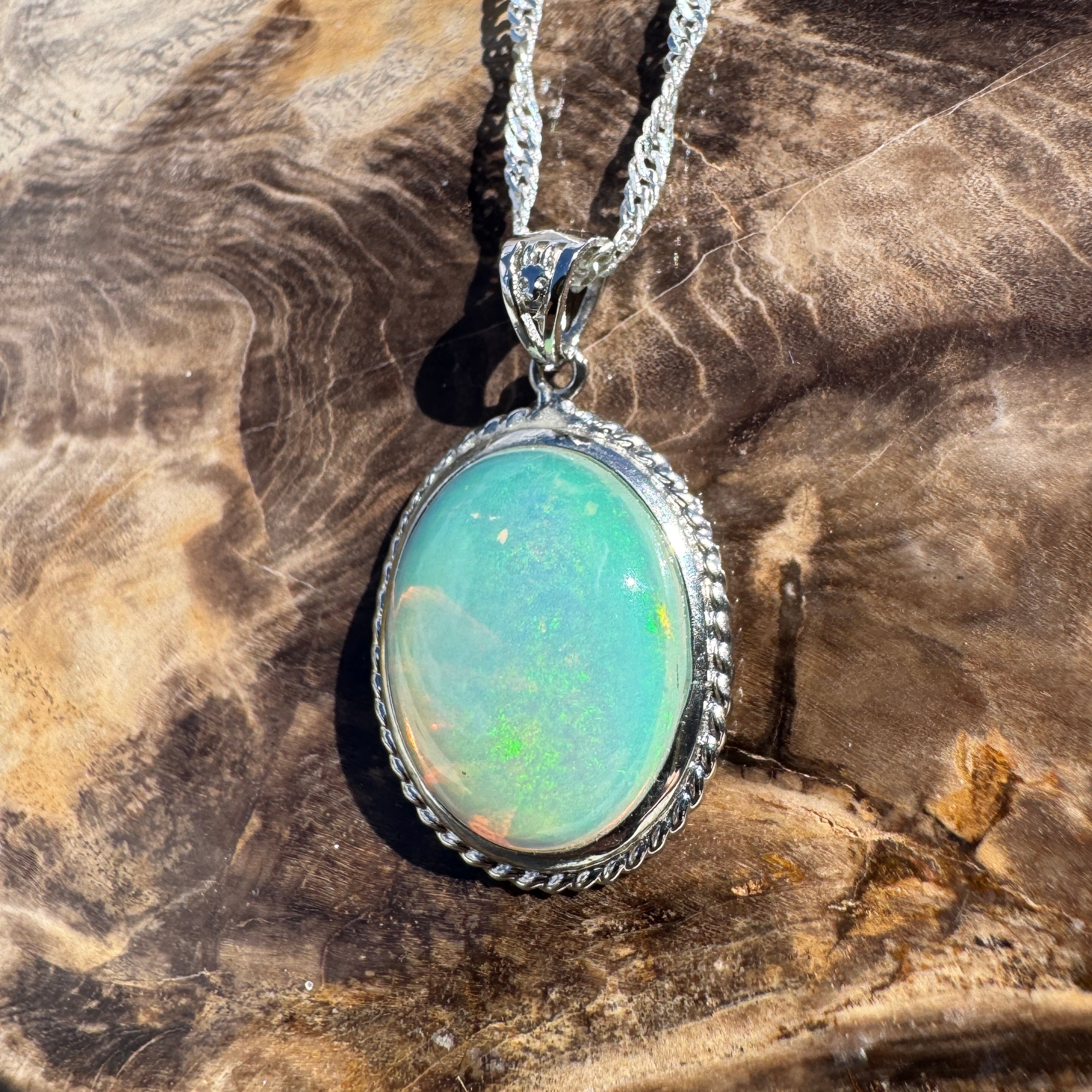 3.7ct Coober Pedy Opal Pendant Necklace ~ 'Coffin Bay Calm' | 925 Sterling Silver | Solid Australian Opal